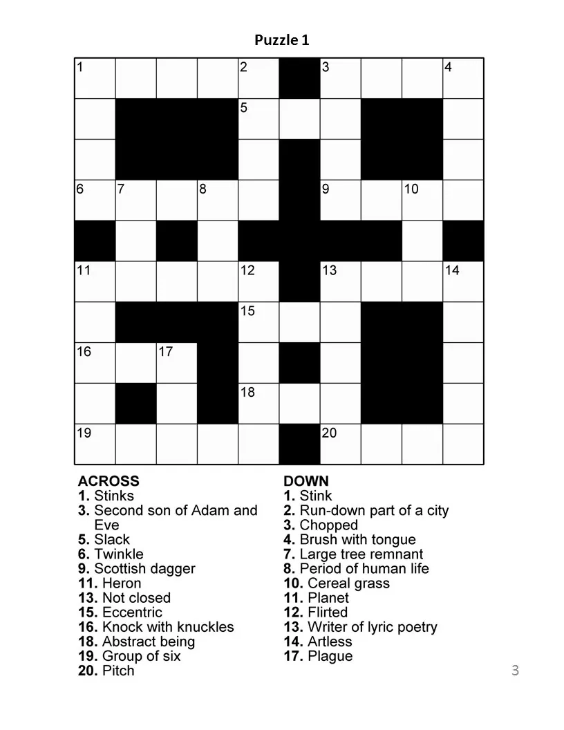 Easy Printable Crossword Puzzles