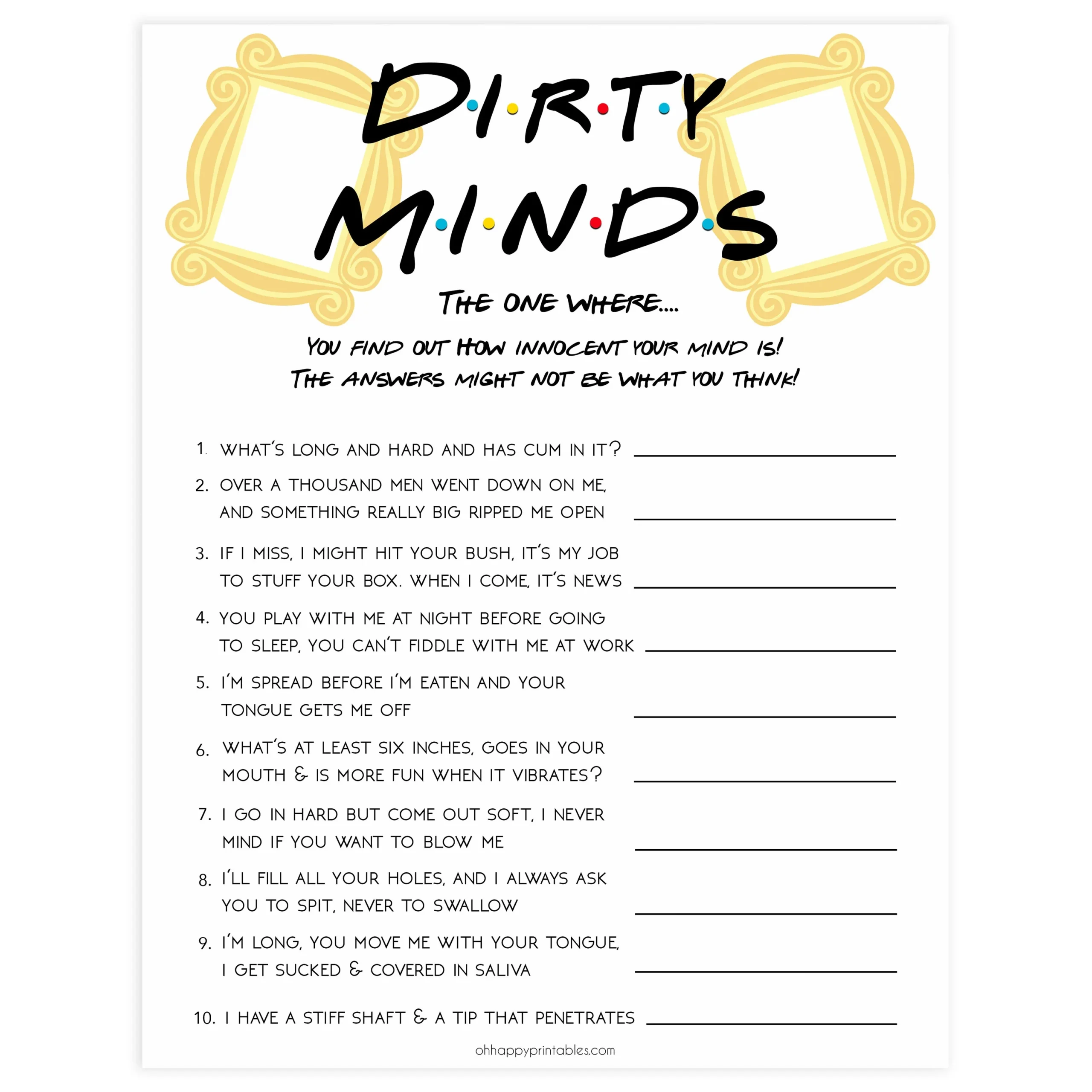 Dirty Minds Bachelorette Game Friends Bachelorette Games 