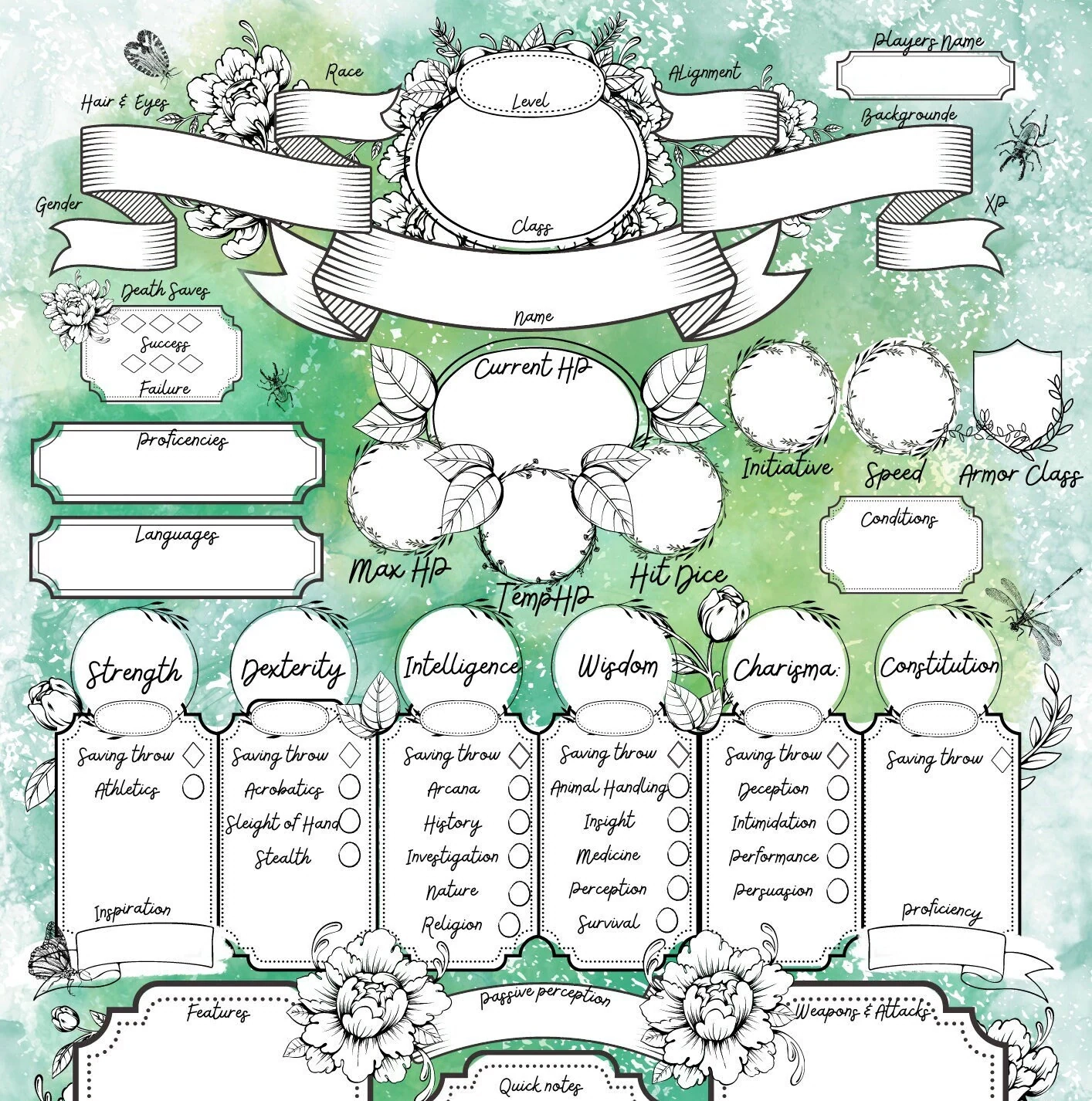 Dnd Printable Character Sheet Dnd Botanical Character Sheet Dnd 