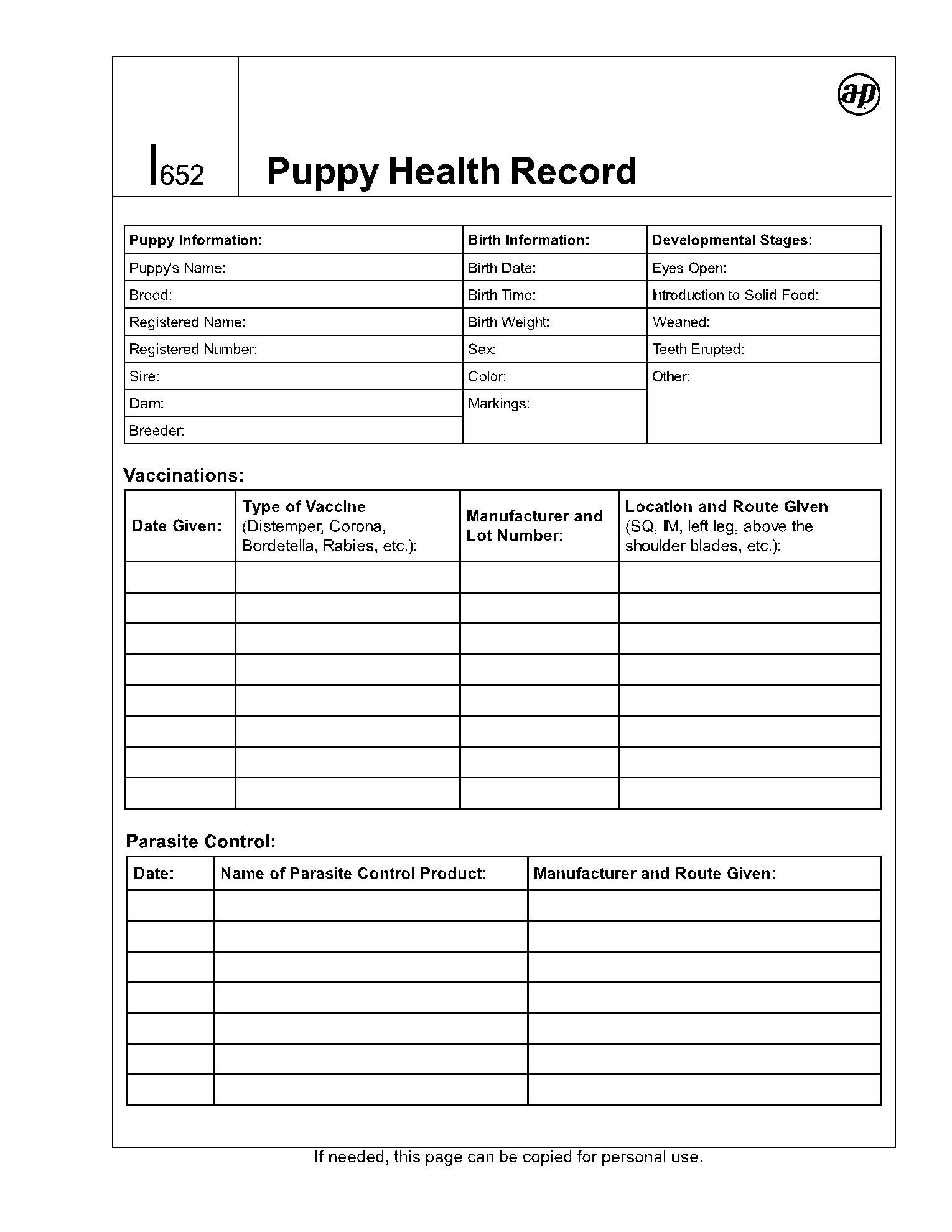 Dog Shot Record Printable