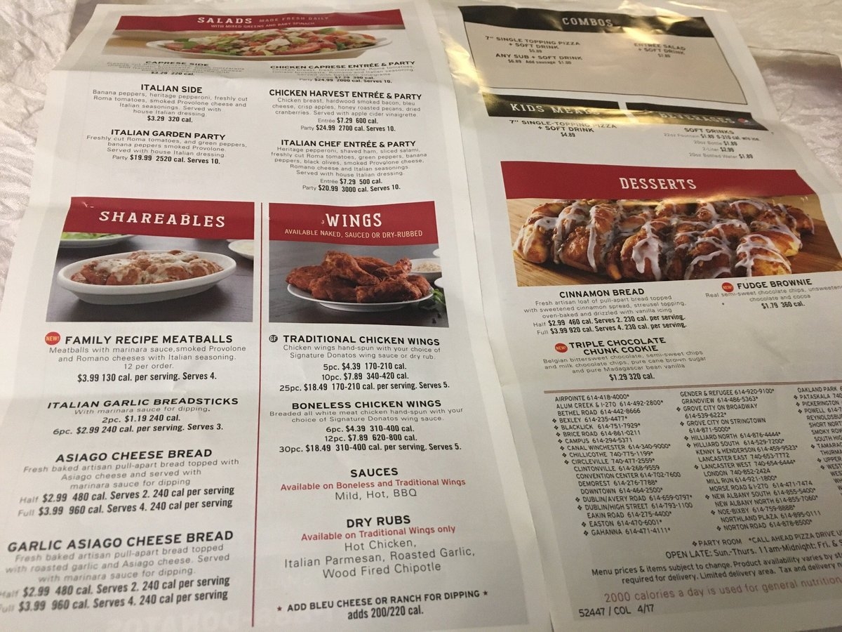 DONATOS PIZZA Columbus 6965 East Broad St Menu Prices 