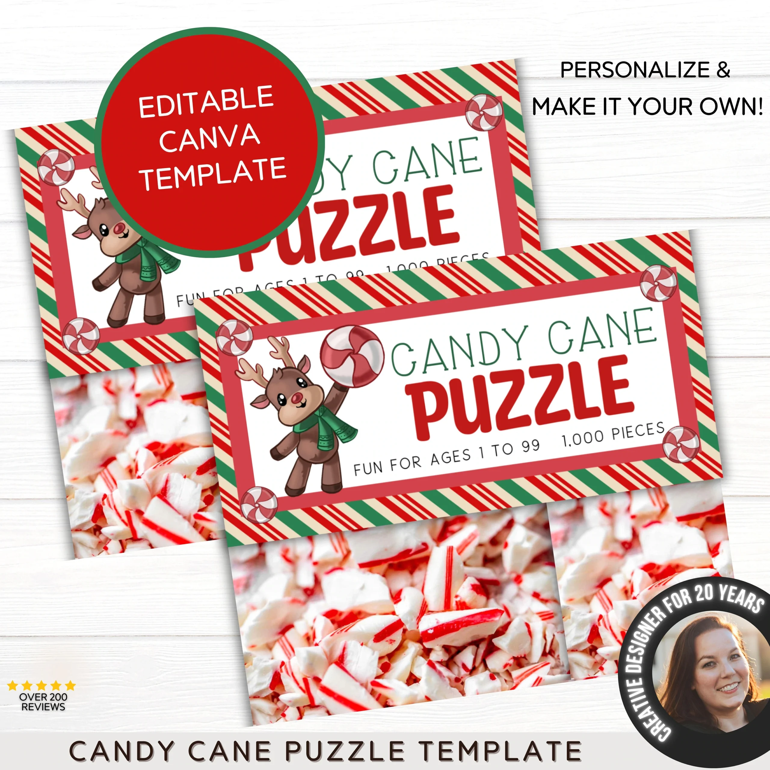Editable Christmas Candy Cane Puzzle White Elephant Gag Gift 