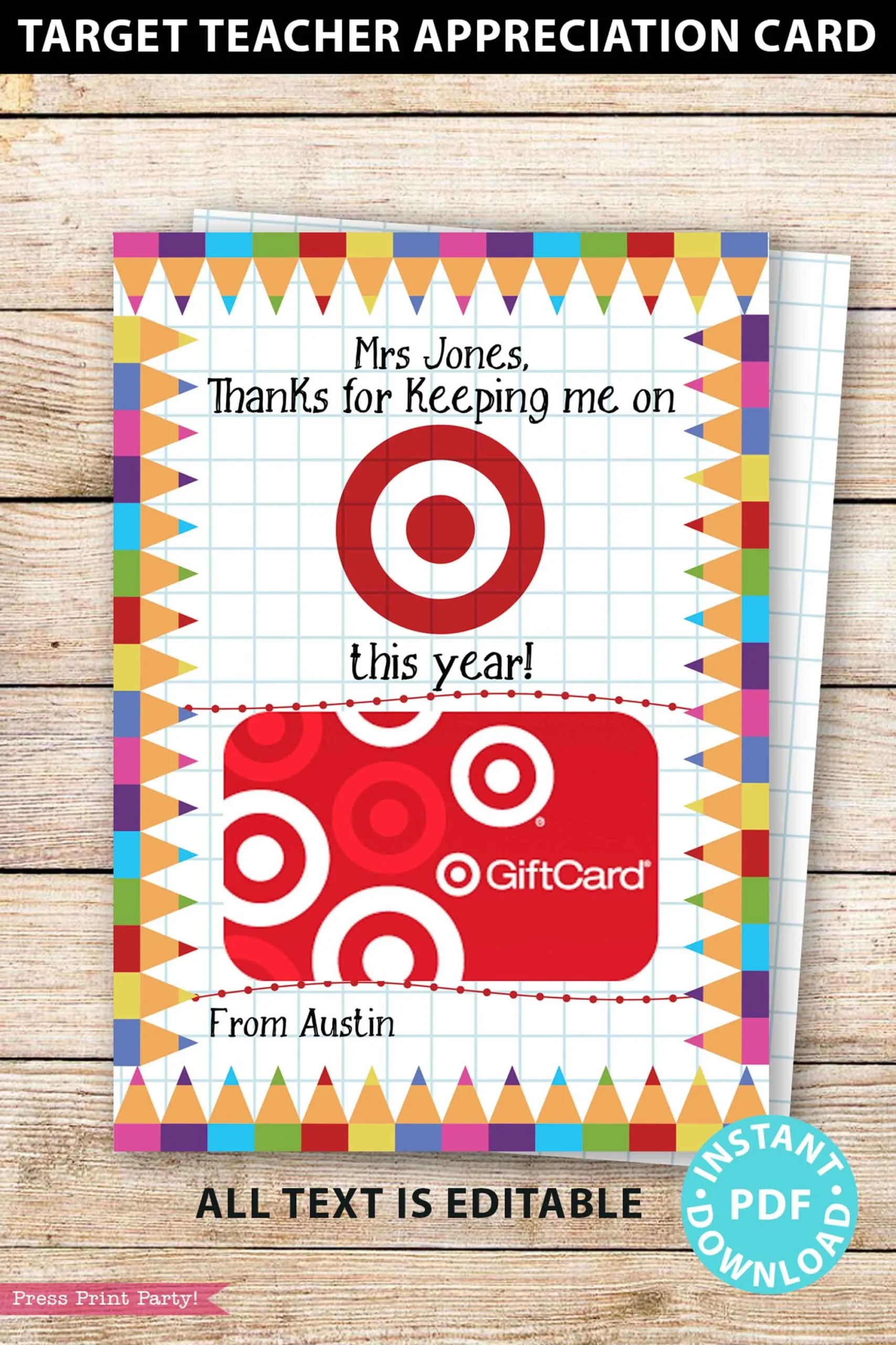 EDITABLE Target Gift Card Holder Teacher Gift Printable Template 