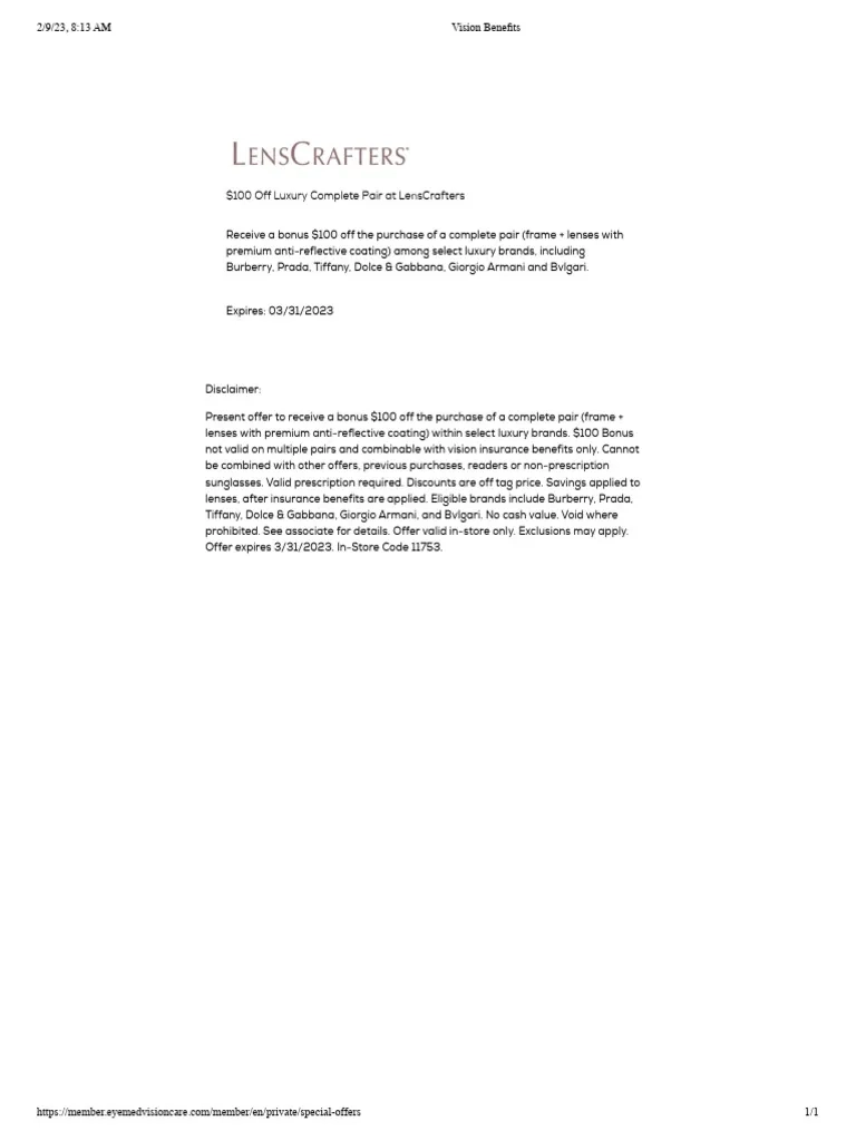 Eyemed 100 Off Lens Crafters PDF