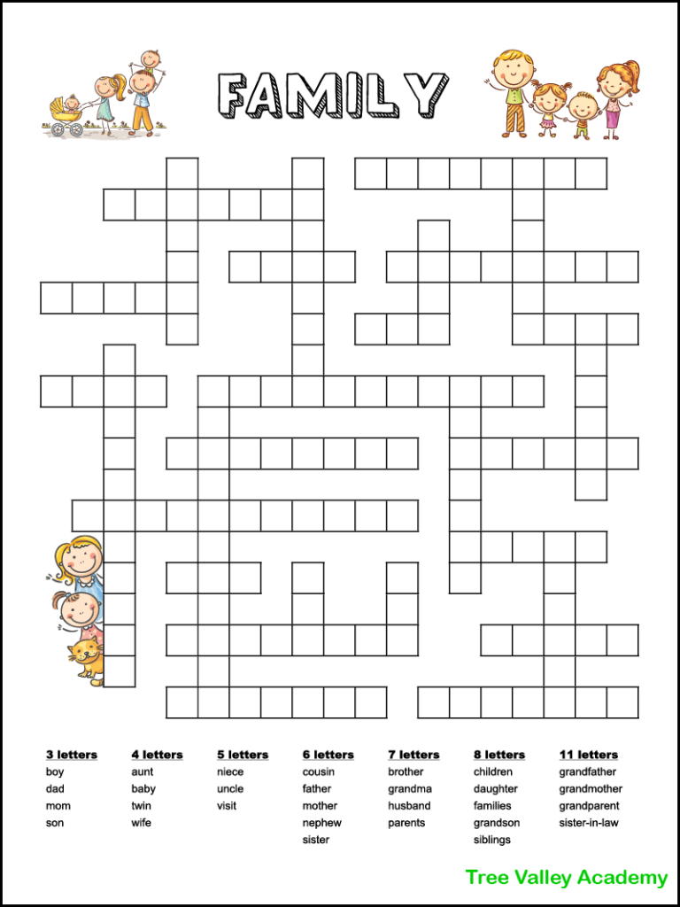 Family Members Fill In Word Puzzle For Kids Tree Valley Academy