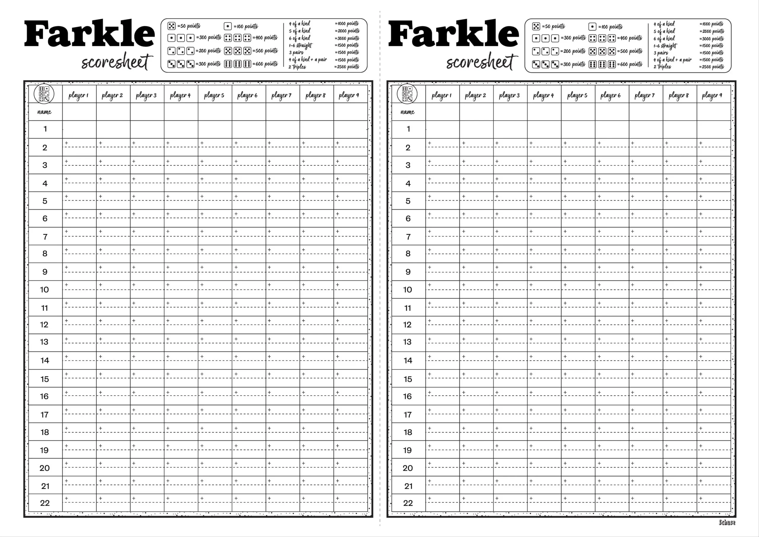 Farkle Scoresheet update Printable Downloadable 8 5x11 A4 