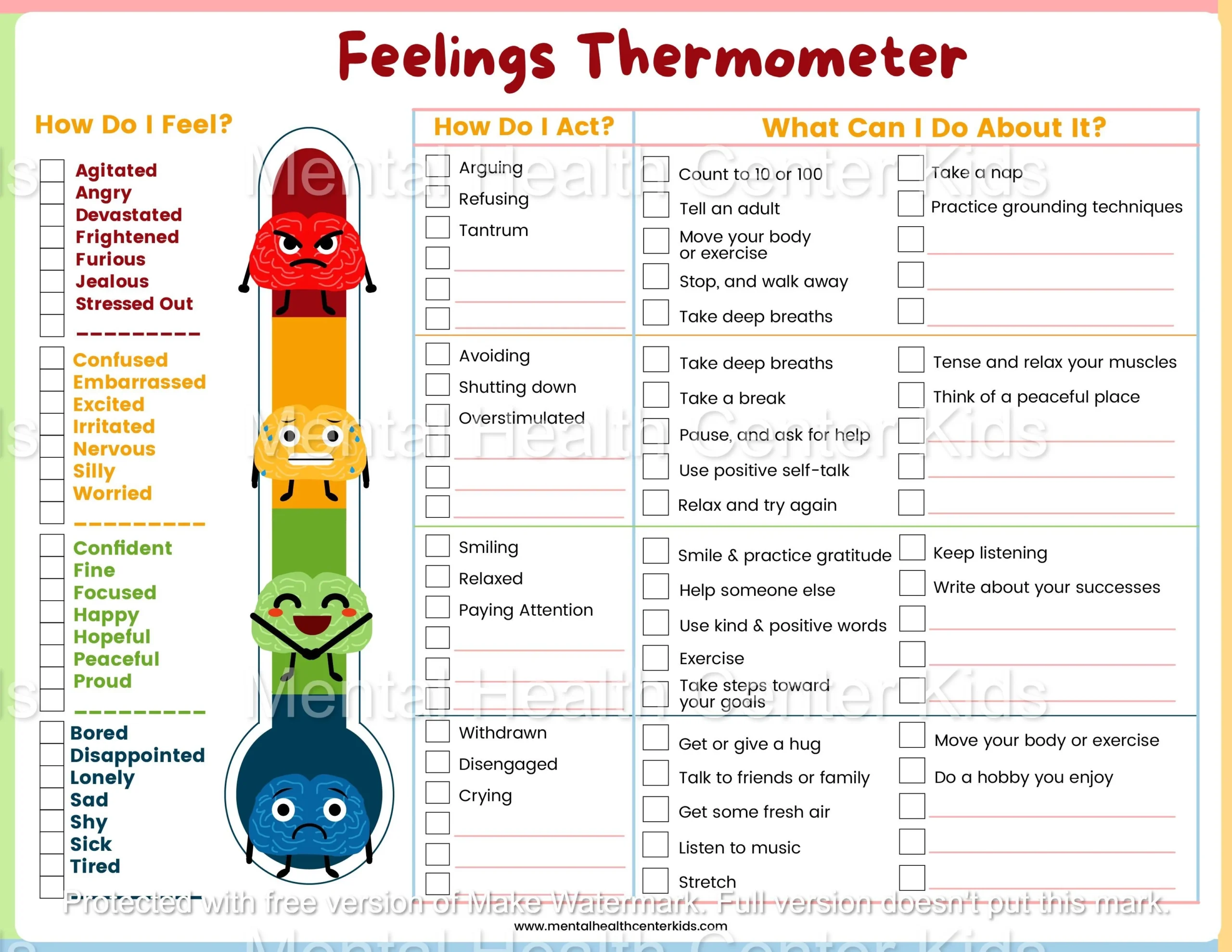 Feelings Thermometer Printable