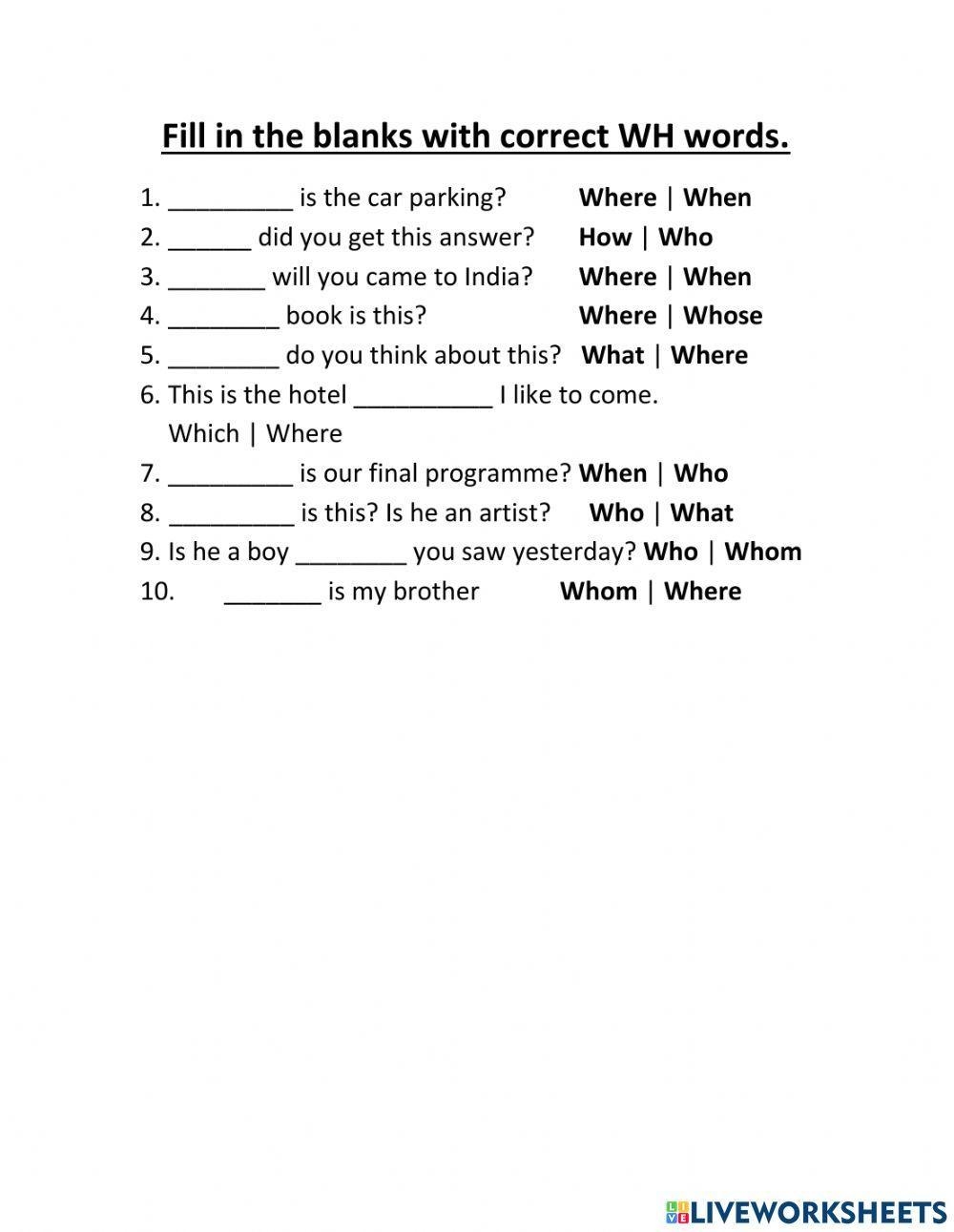 Fill In The Bla Free Interactive Worksheets 1319641