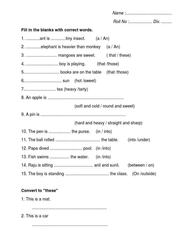 Fill In Blanks With Suitable Words