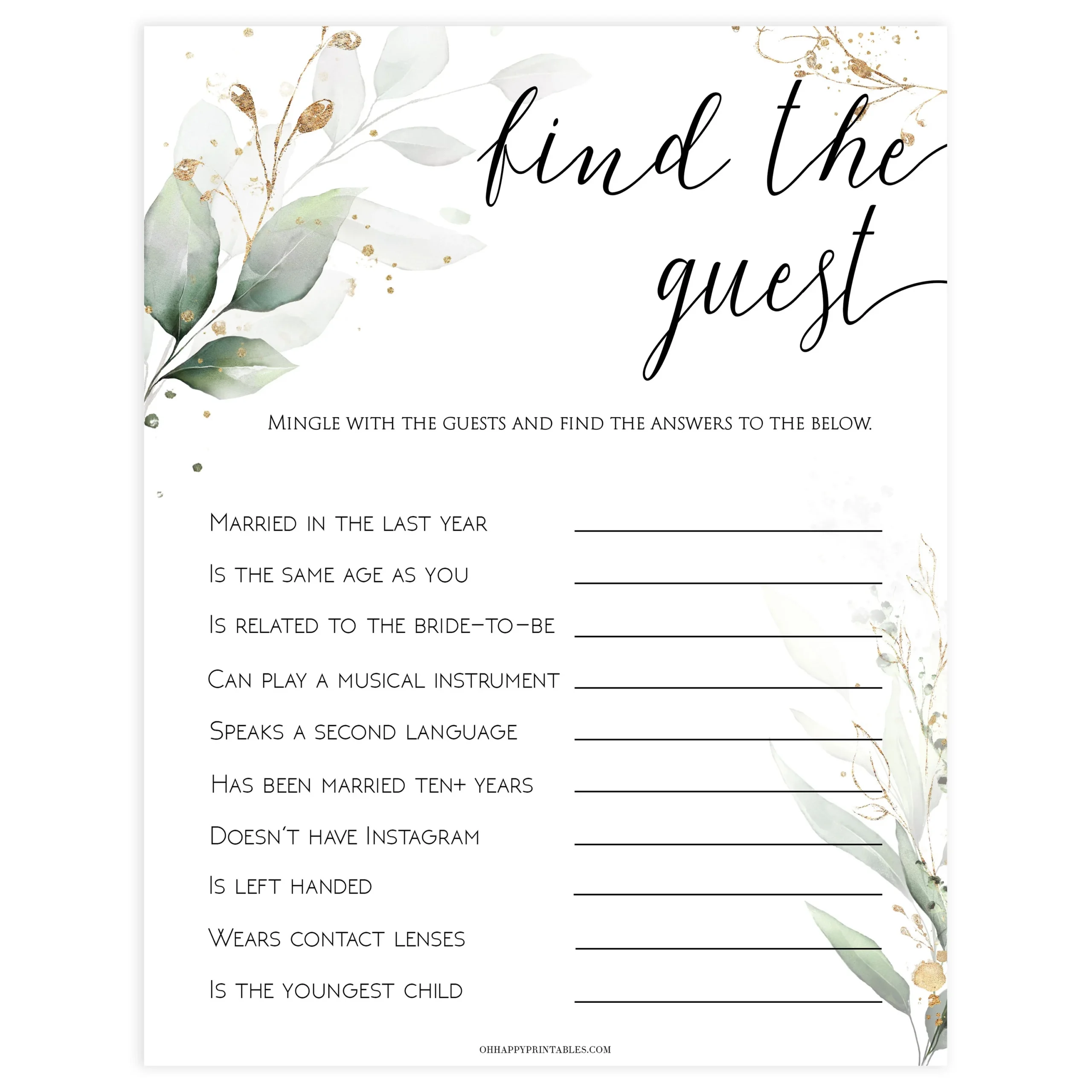 Bridal Shower Free Printable Games
