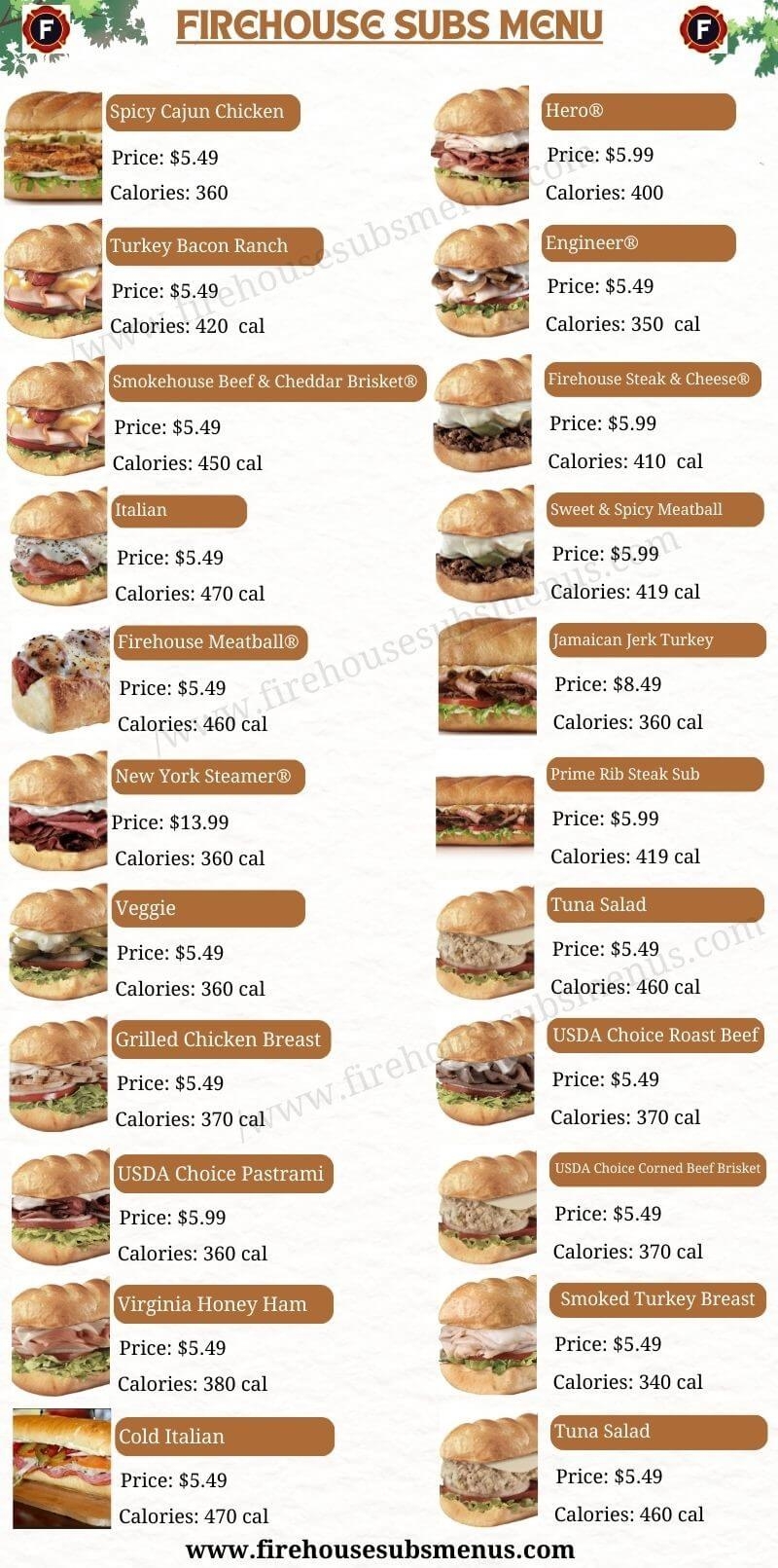 Firehouse Subs Printable Menu