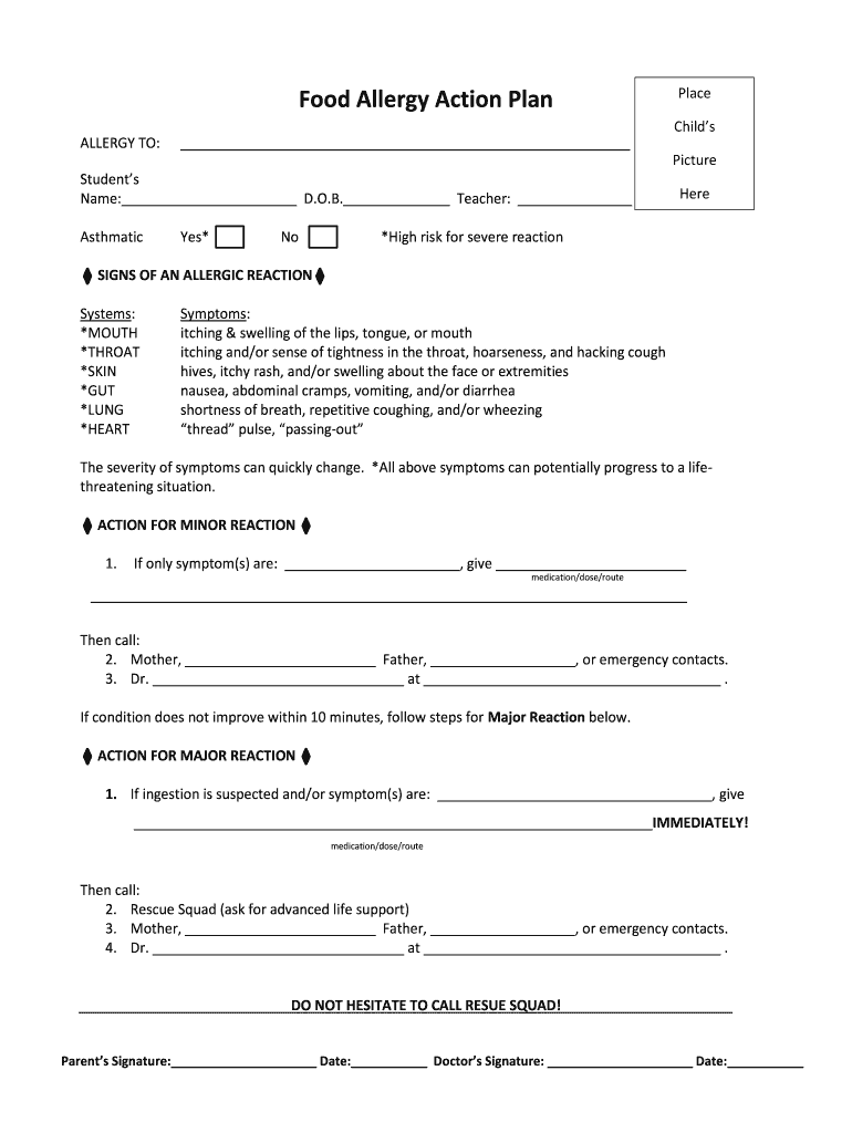 Food Allergy Form Template Word Fill Out amp Sign Online DocHub