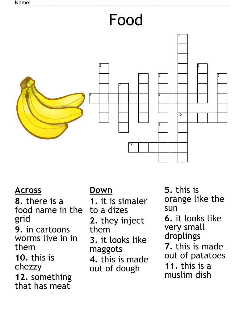Printable Crossword Puzzles Food