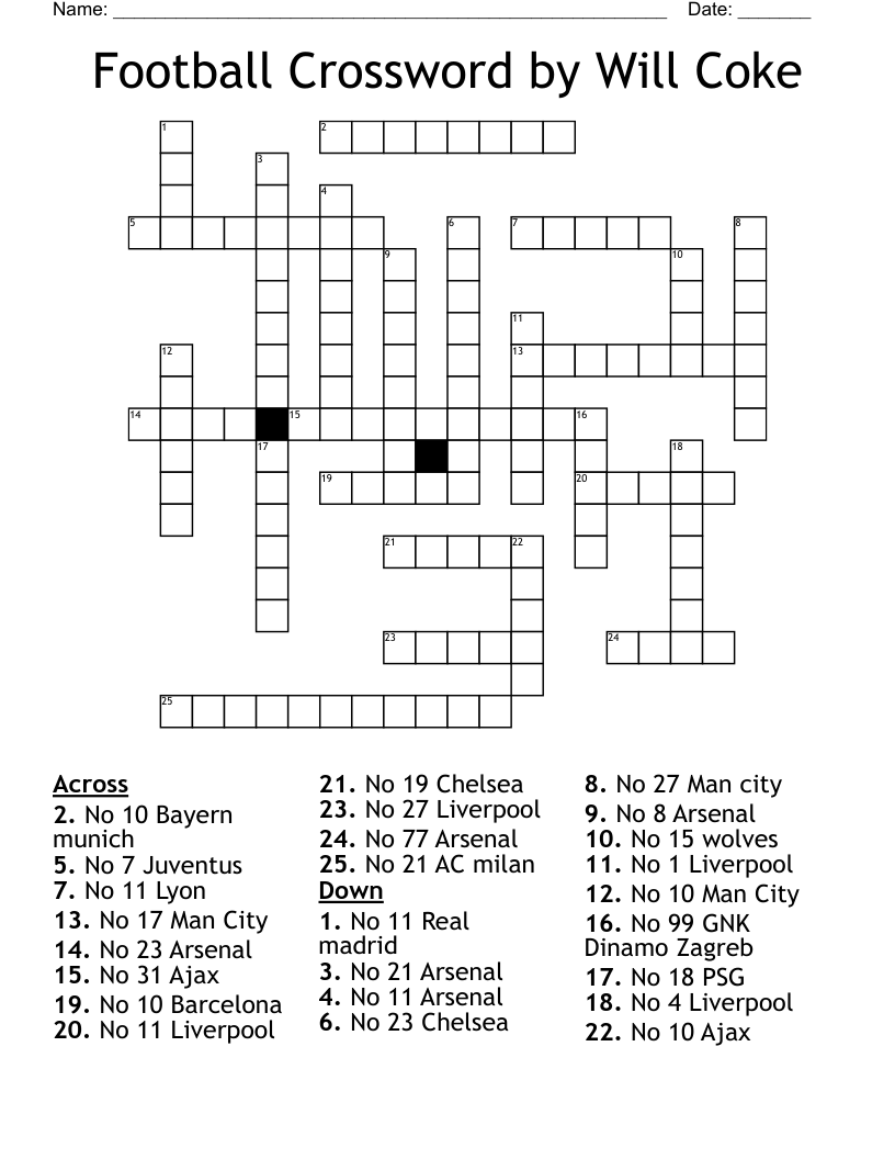 Football Crossword By Will Coke WordMint
