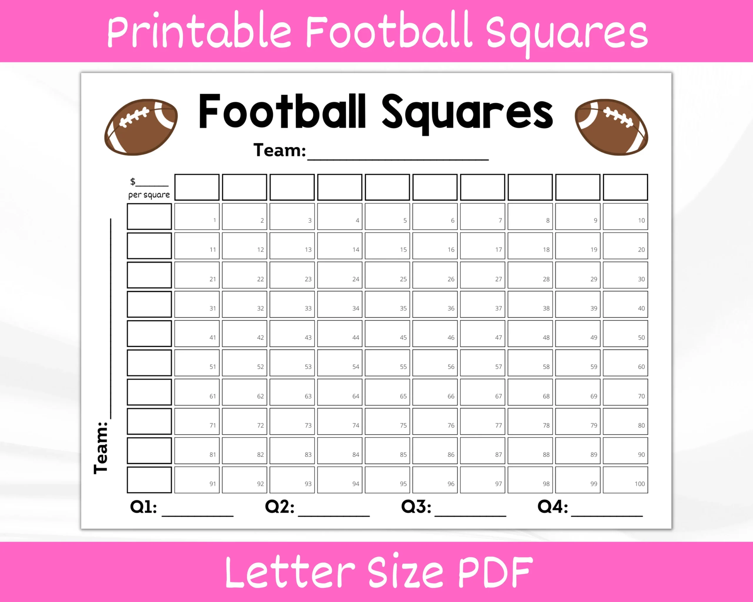 Football Squares Printable Football Betting Game Football Pool 