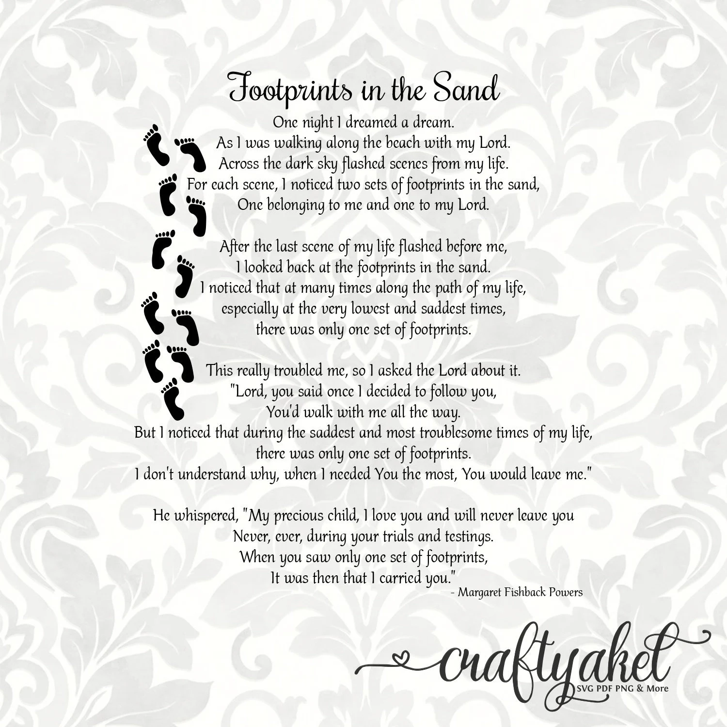Footprints In The Sand Poem SVG PDF PNG Digital File Vector 