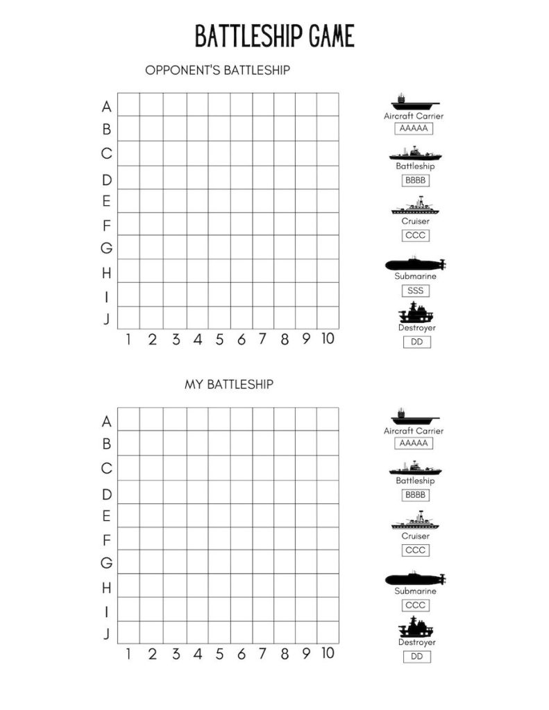 Printable Battleship Game