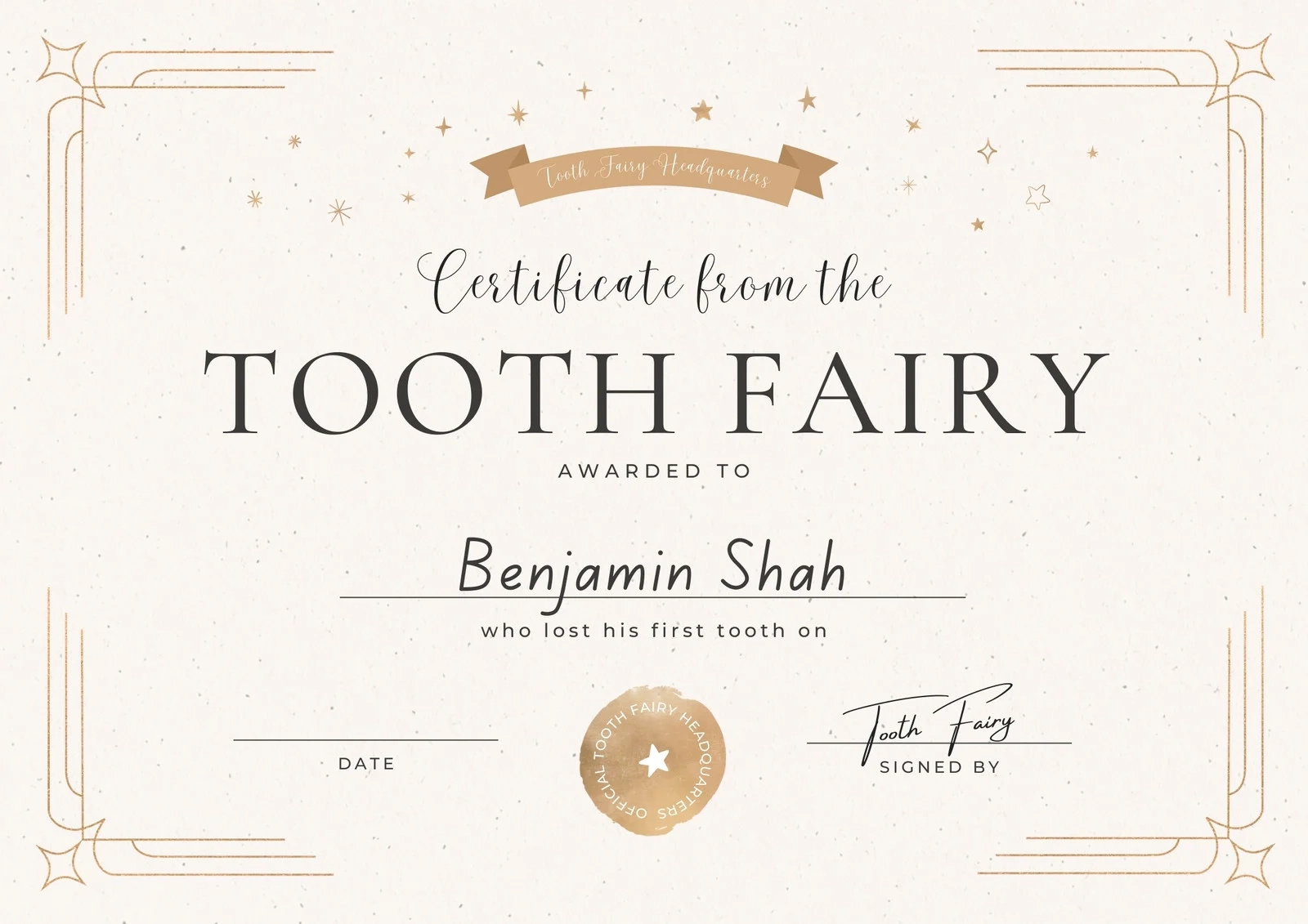 Tooth Fairy Printable Certificate