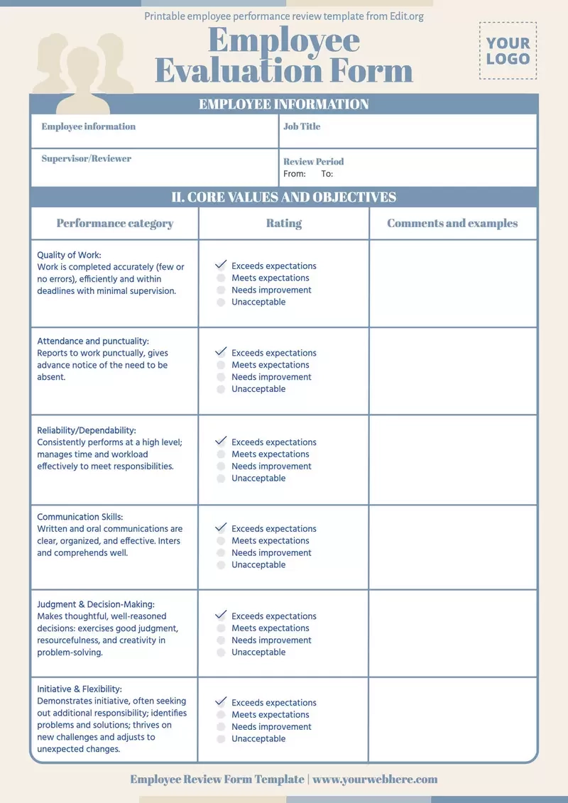 Printable Employee Performance Review Template
