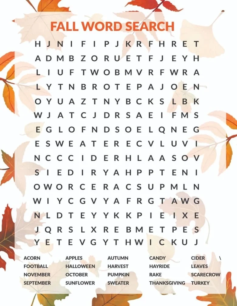 Fall Word Search Free Printable