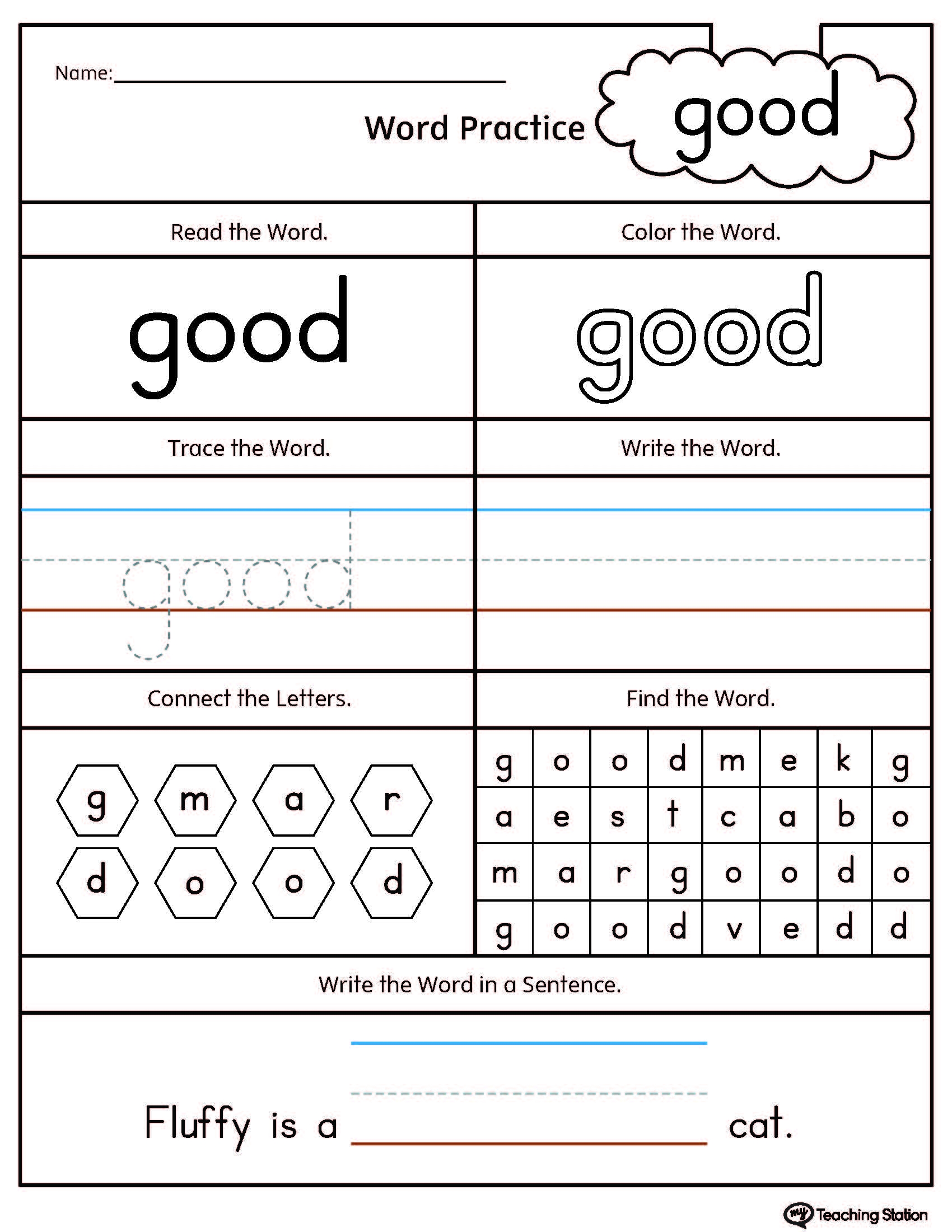 FREE High Frequency Word GOOD Printable Worksheet 