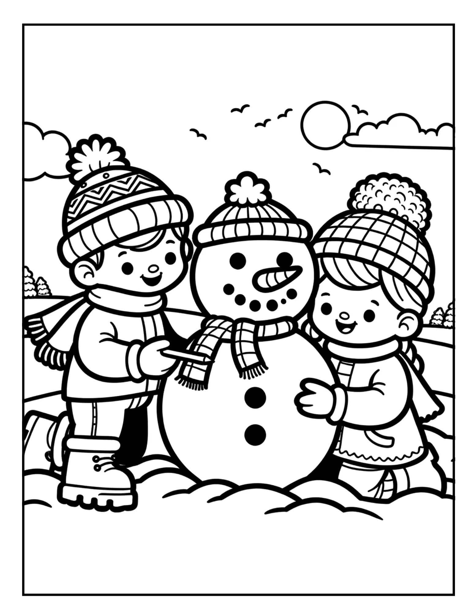 FREE Kids Building Snowman Coloring Page Curious Learners Academy