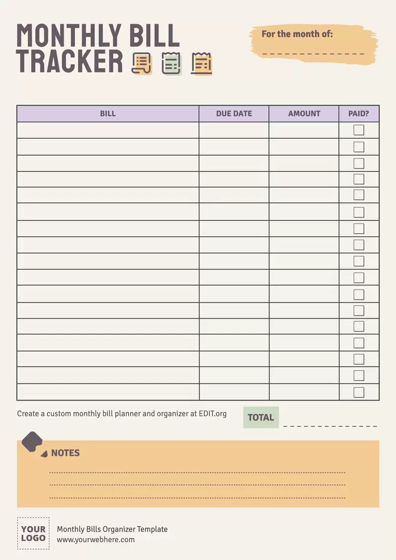 Bill Tracker Printable