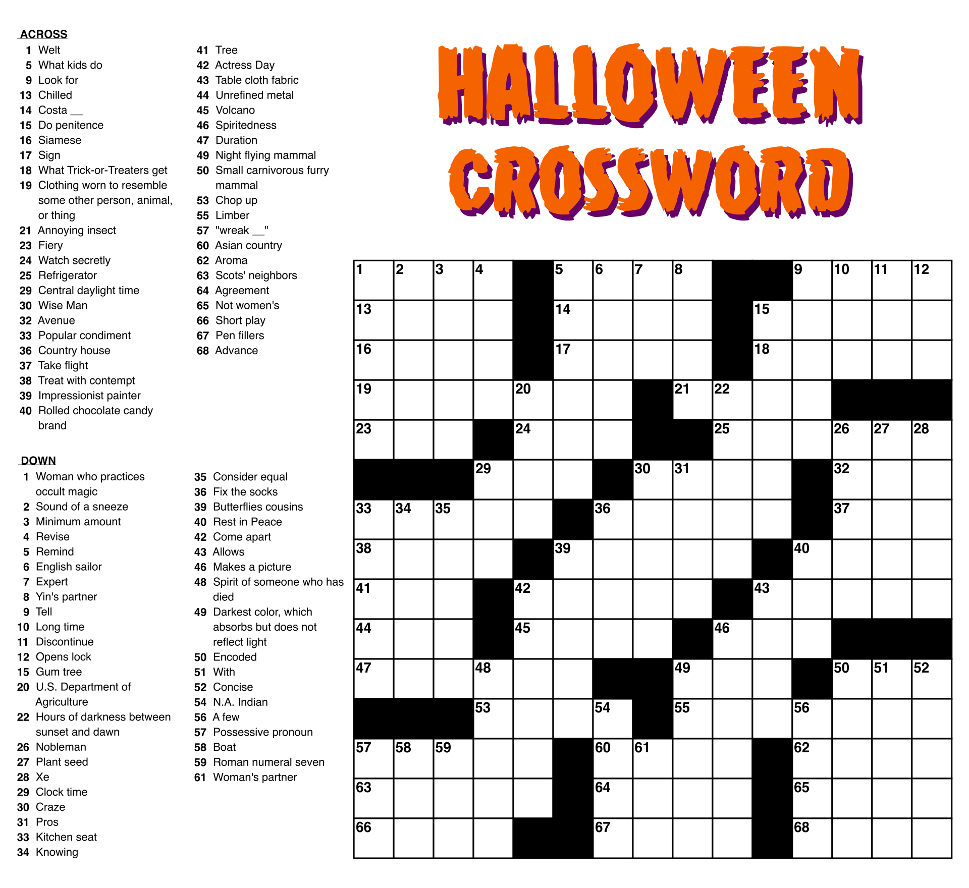 Printable Crosswords Medium Difficulty