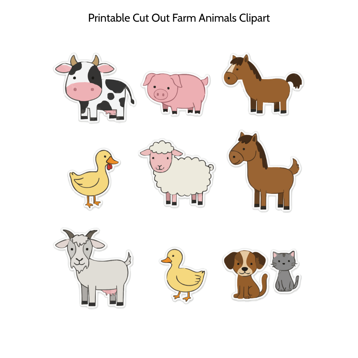 Free Printable Cut Out Farm Animals Clipart Template To Edit Online