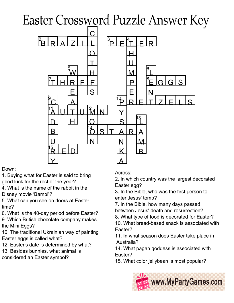 Free Printable Easter Crossword Puzzles For Adults