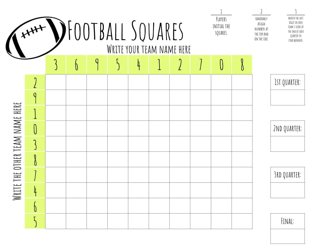 Free Printable Football Squares Pdf