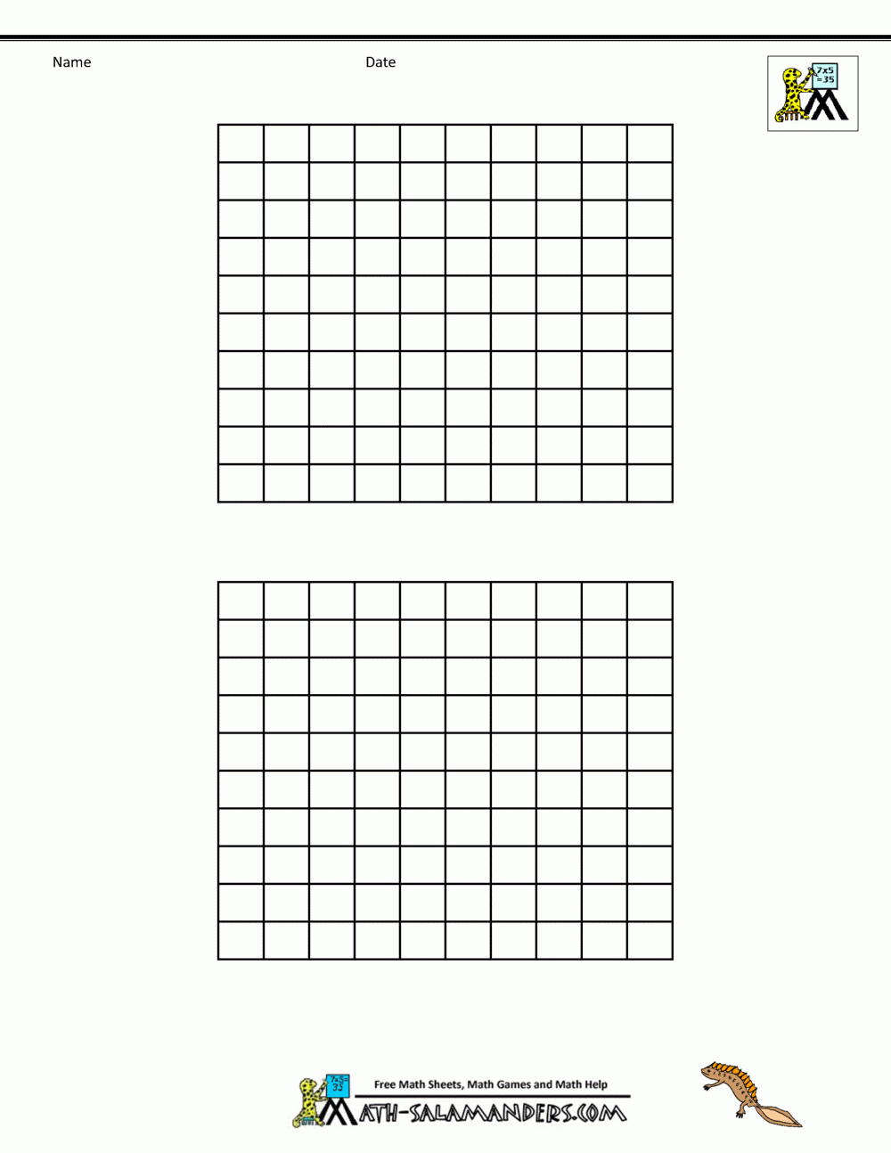 Blank Hundreds Chart Printable
