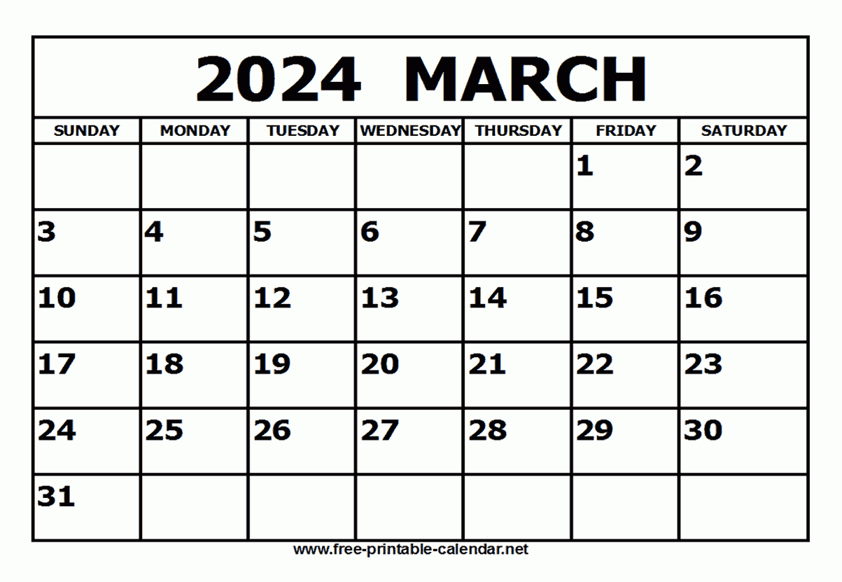 March Calendar Printable Free