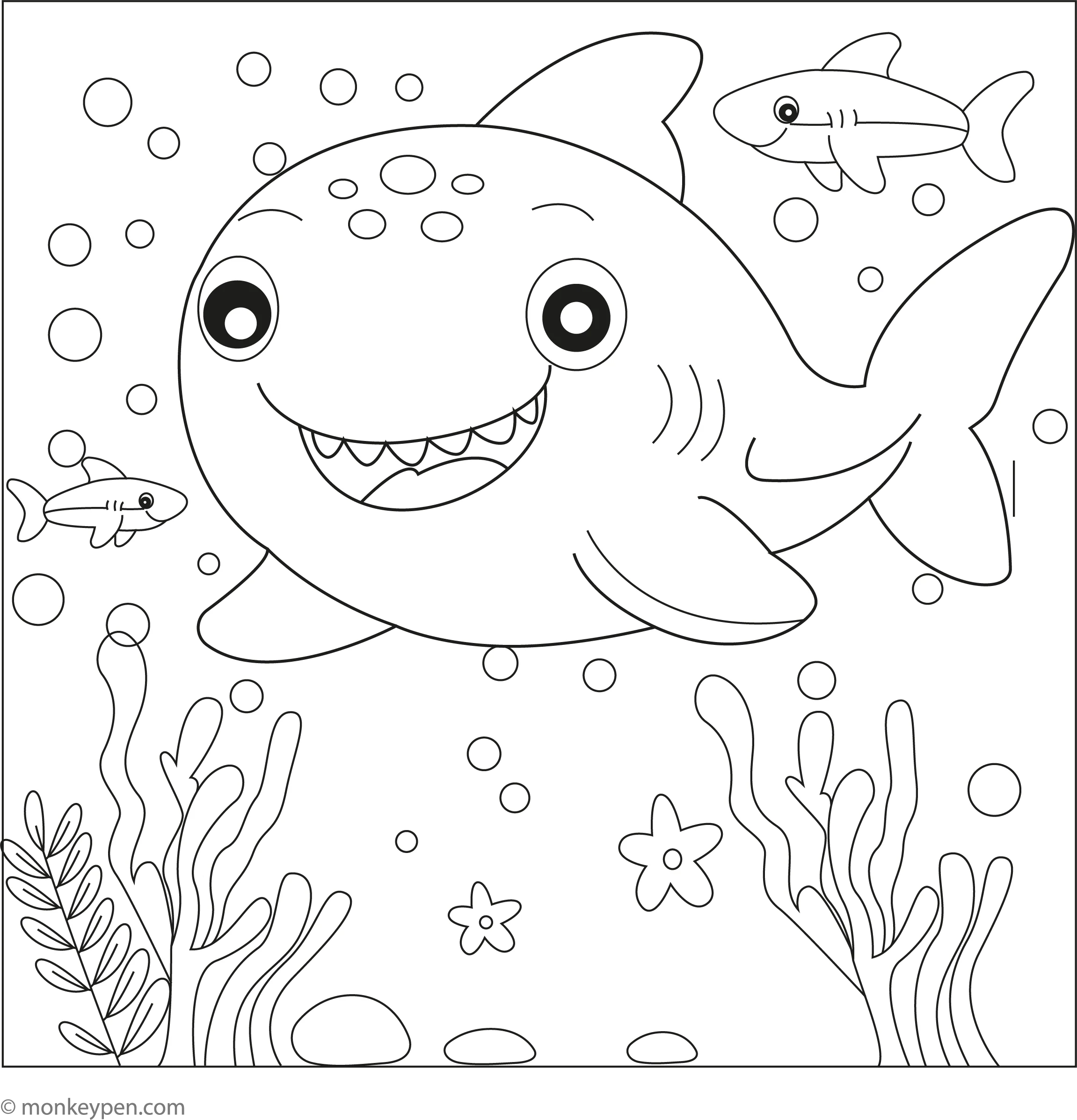 Free Printable Smiling Shark Coloring Page For Kids