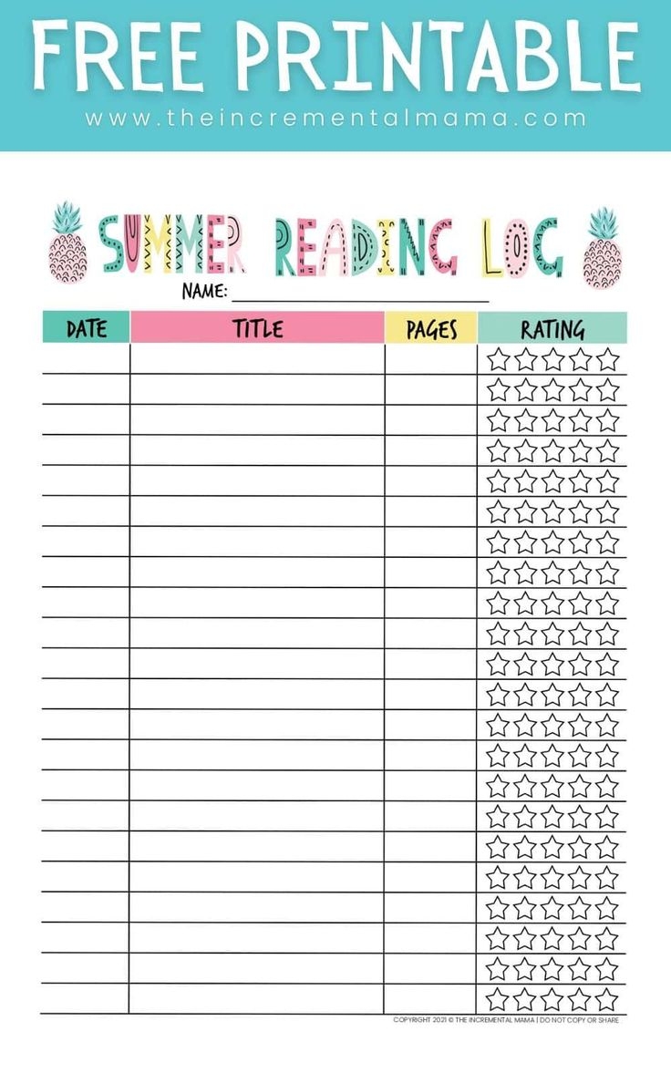 Free Printable Summer Reading Log For Kids