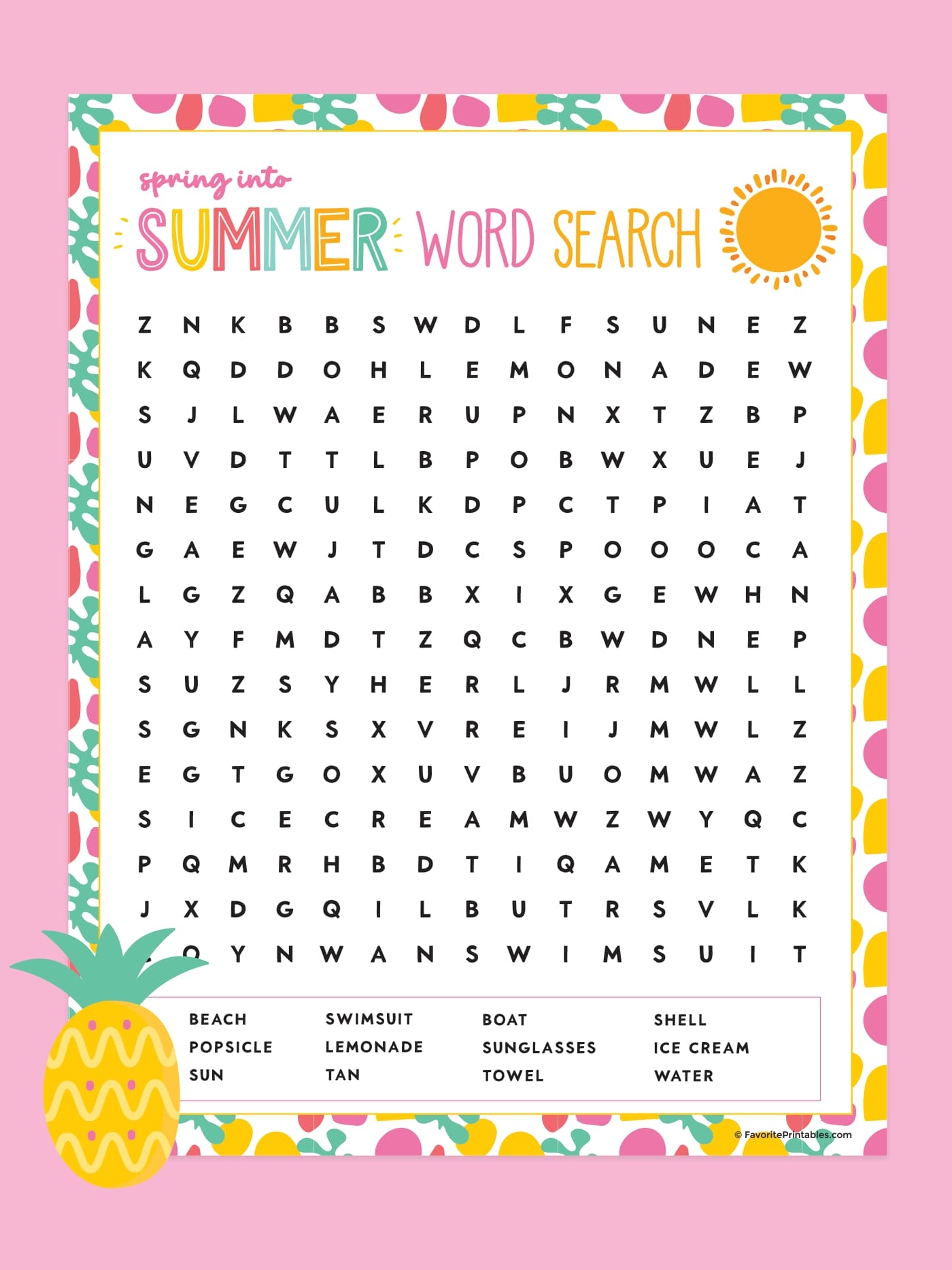 Summer Word Find Printable