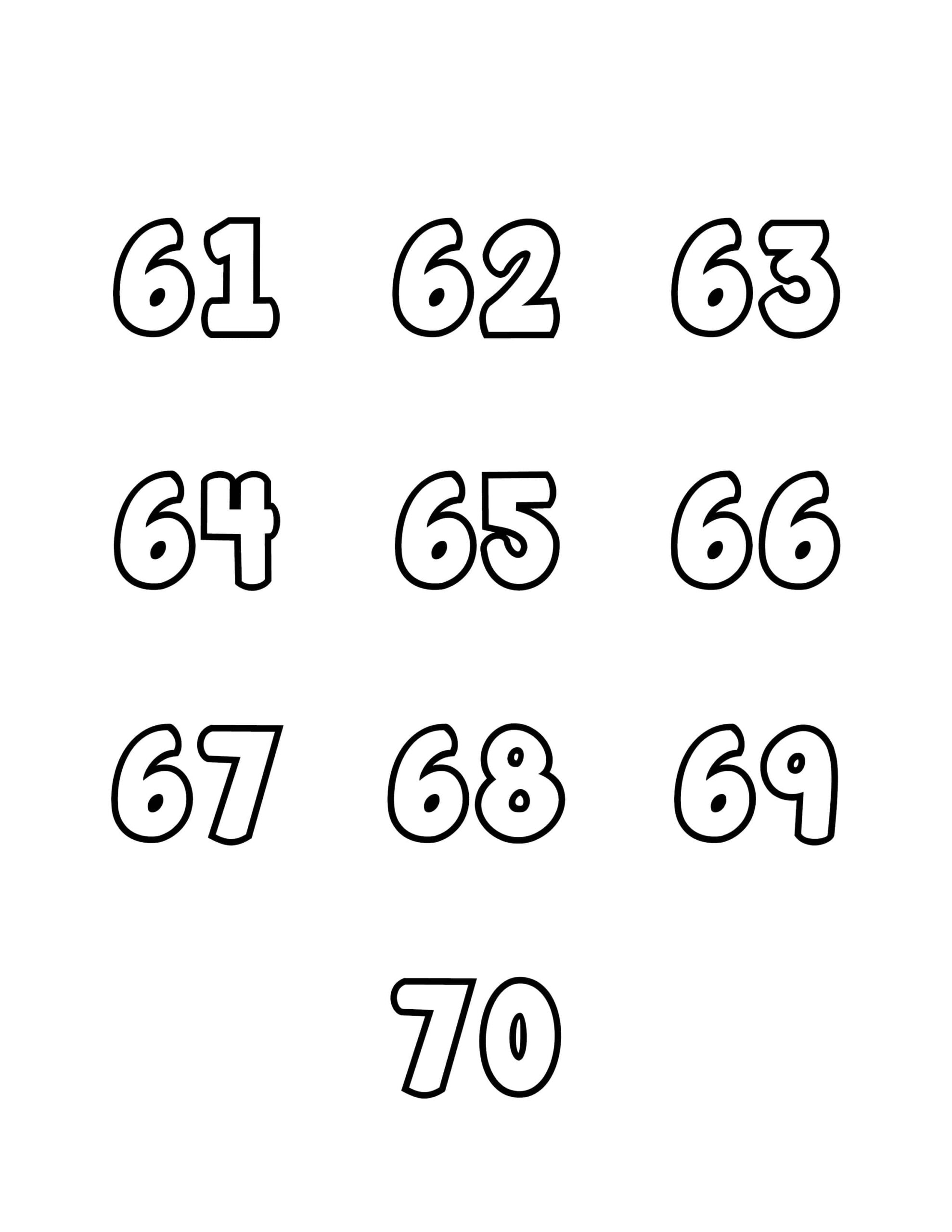 Free Printable Tracing Numbers Bubble Numbers Set 61 To 70