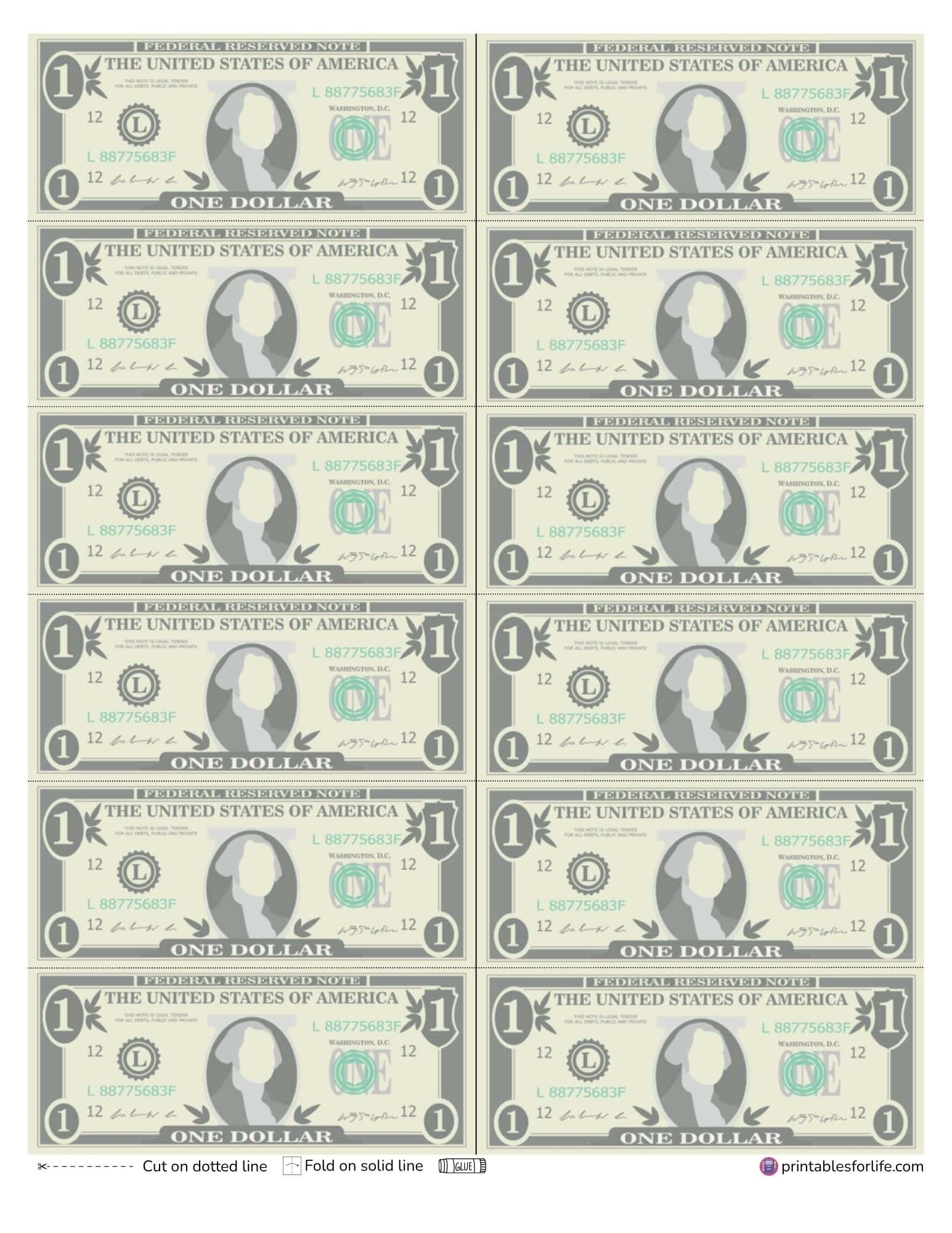 Dollar Bill Printable