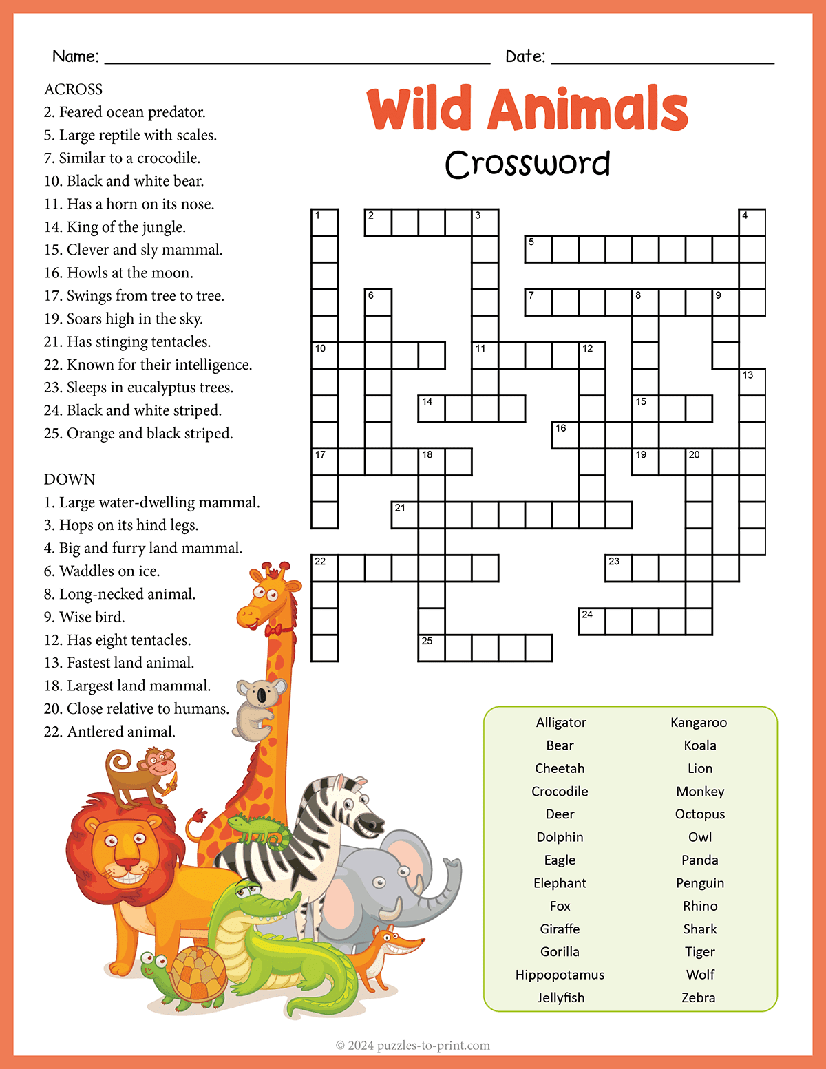 Free Animal Crossword Puzzles Printable