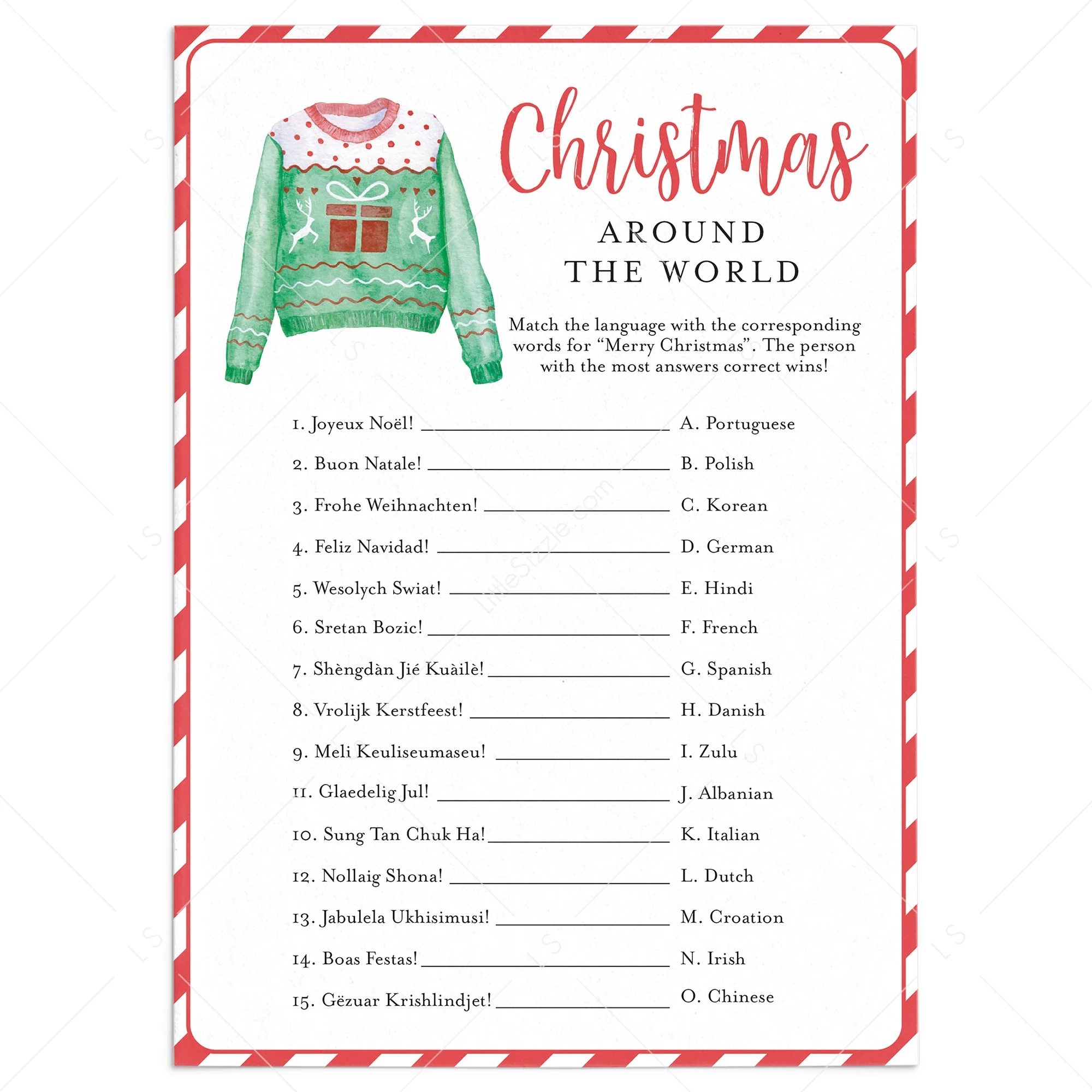 Fun Christmas Family Game Printable Christmas Around The World 