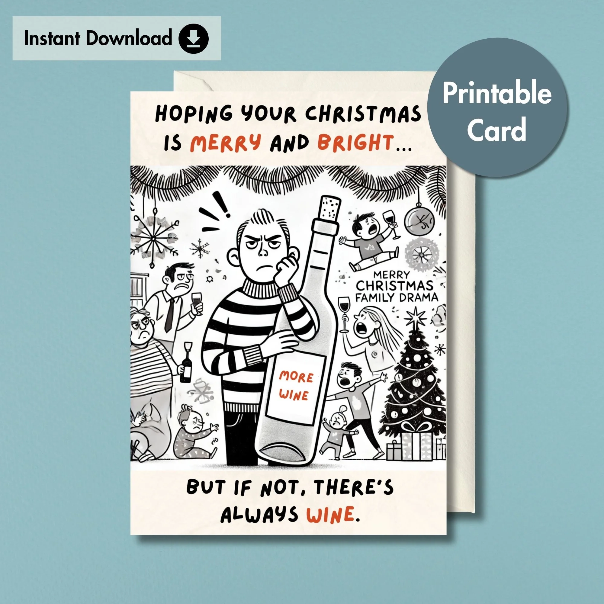 Funny Christmas Card With Wine Printable Xmas Card For Friends 