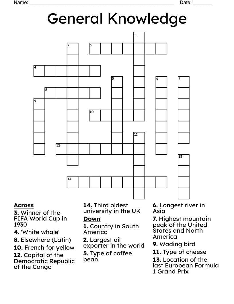 Easy Printable Crossword Puzzles With Answers