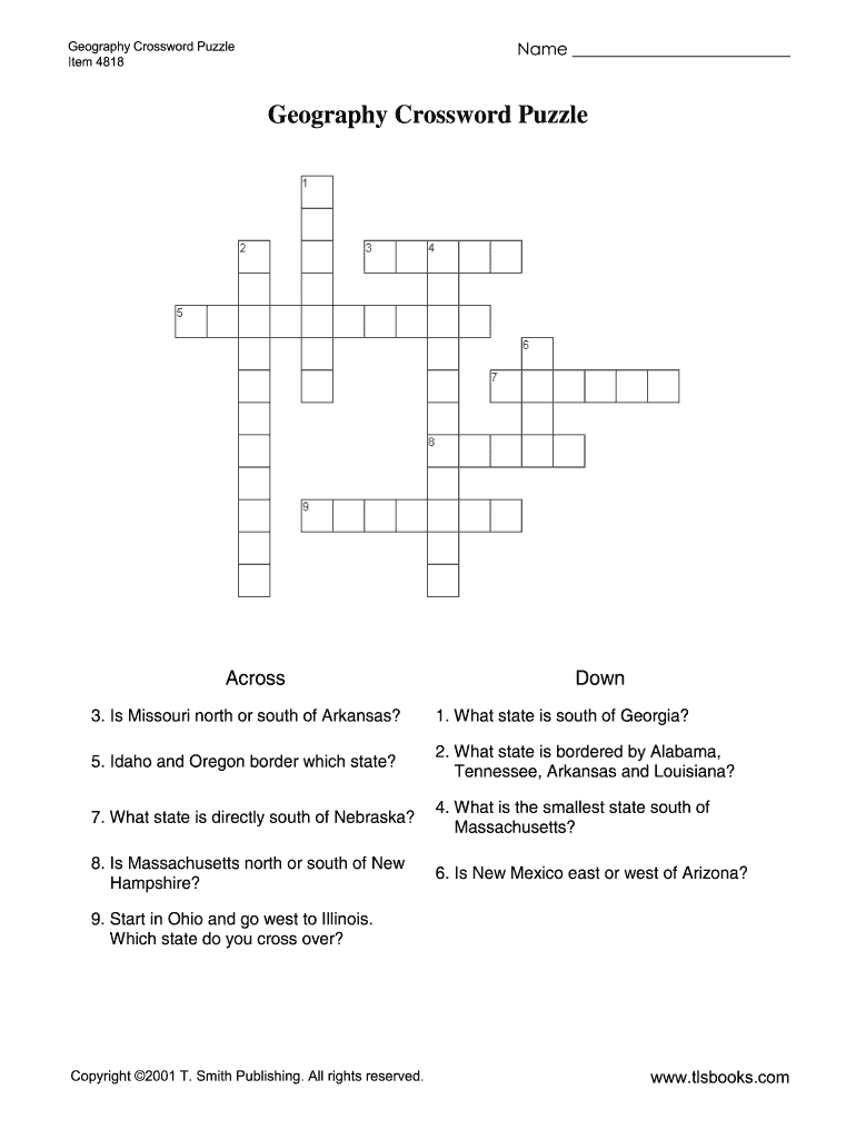 Printable Geography Crossword Puzzle