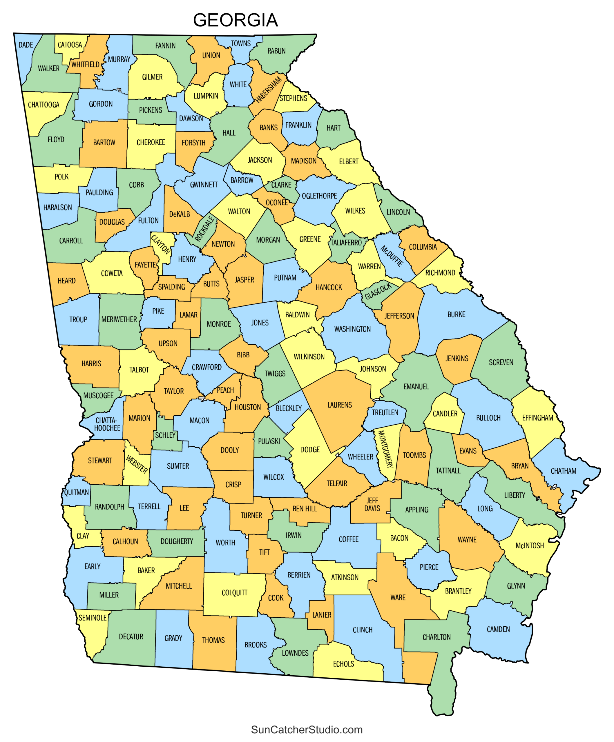 Georgia County Map Printable State Map With County Lines Free 
