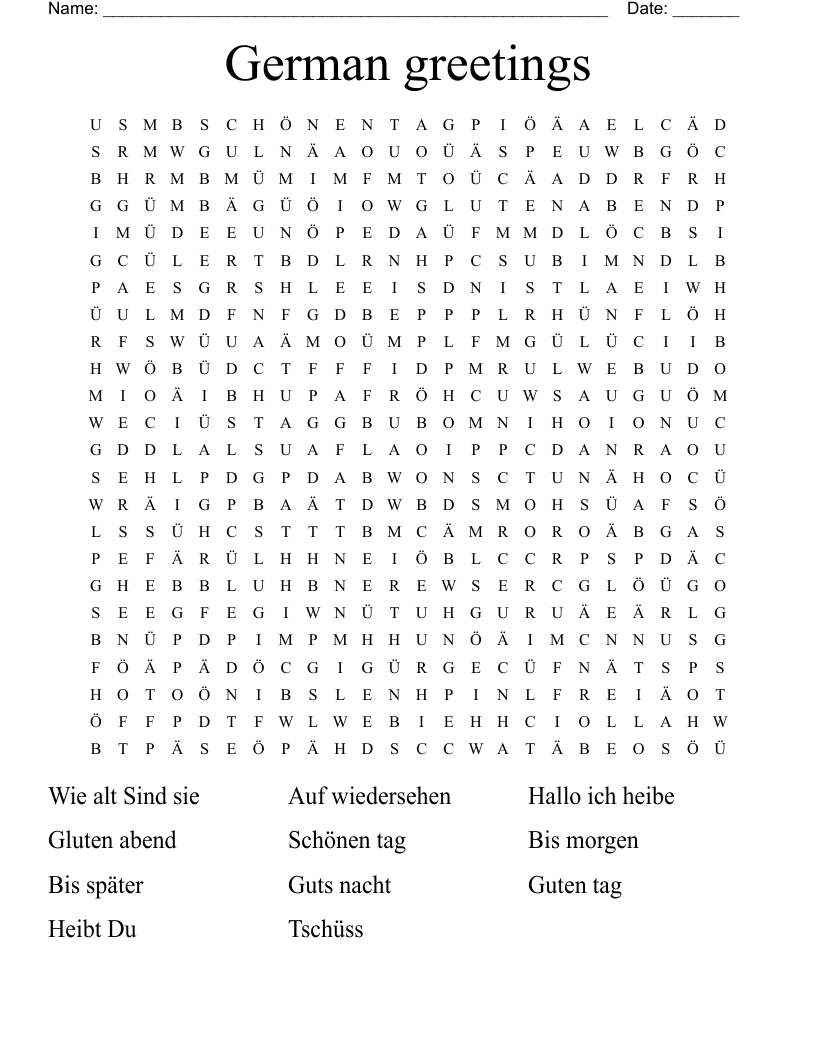 German Language Crosswords Word Searches Bingo Cards WordMint