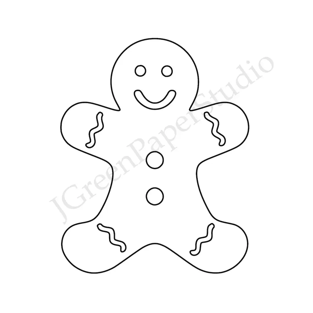 Gingerbread Man Template Kids Holiday Coloring Page PDF SVG 