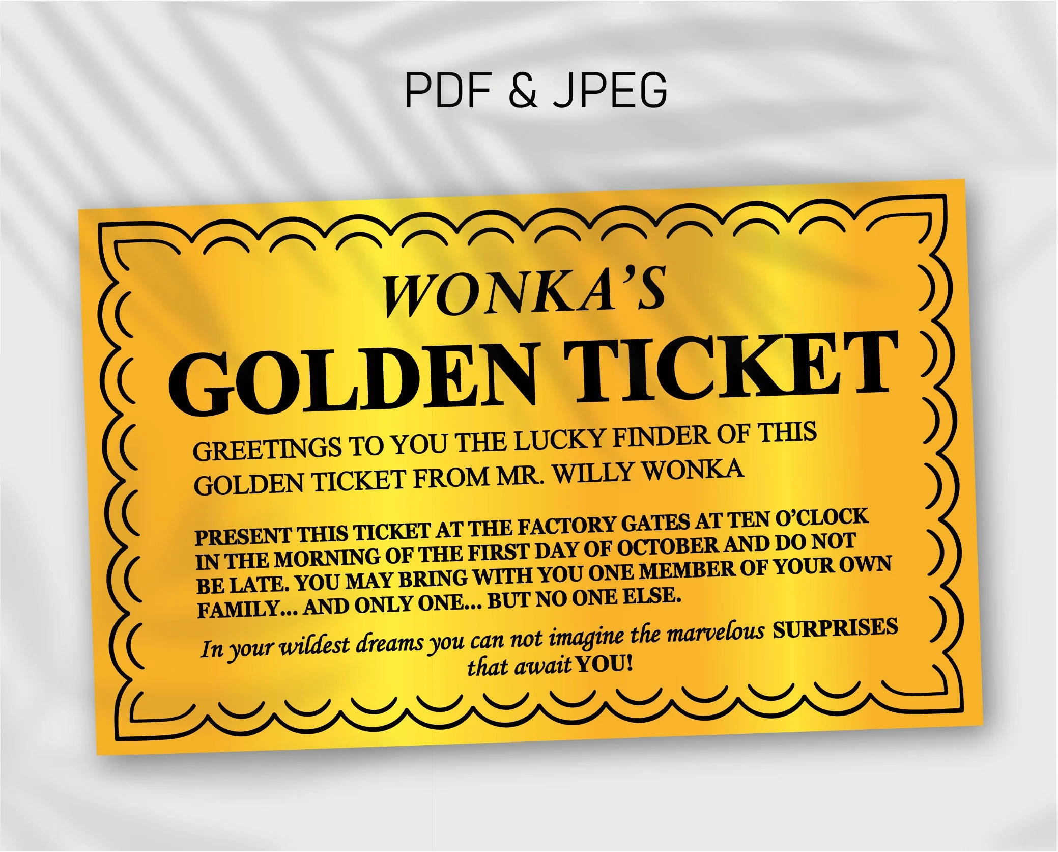 Golden Ticket Digital File JPEG And PDF Instant Access
