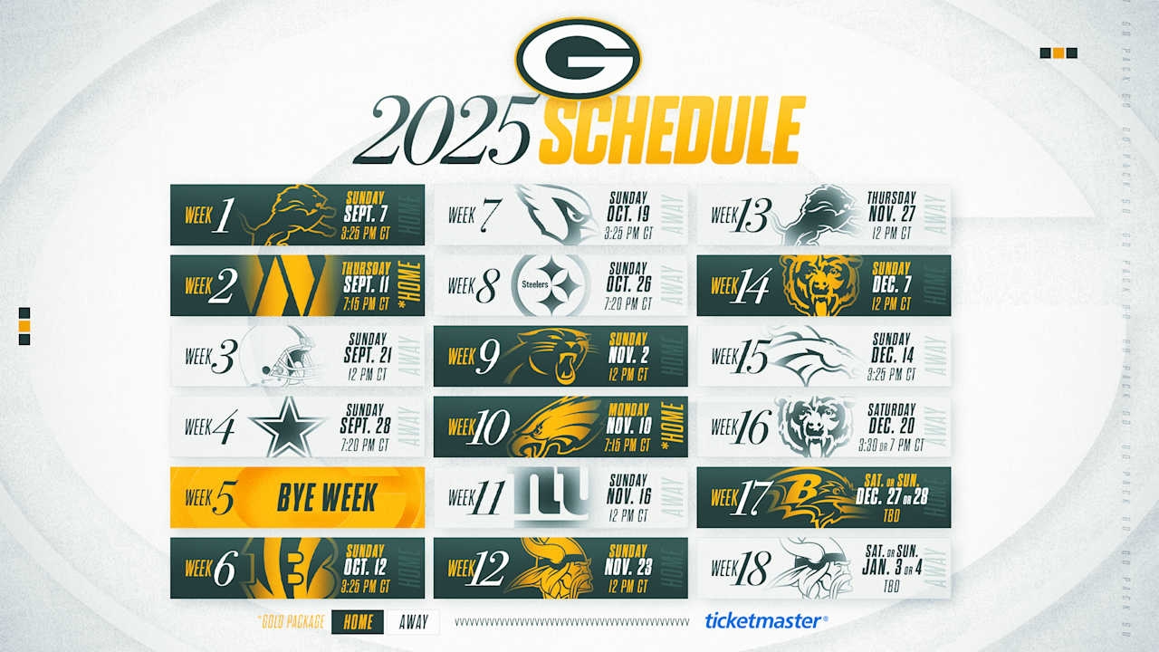 Green Bay Packers 2025 NFL Season Schedule In Photos