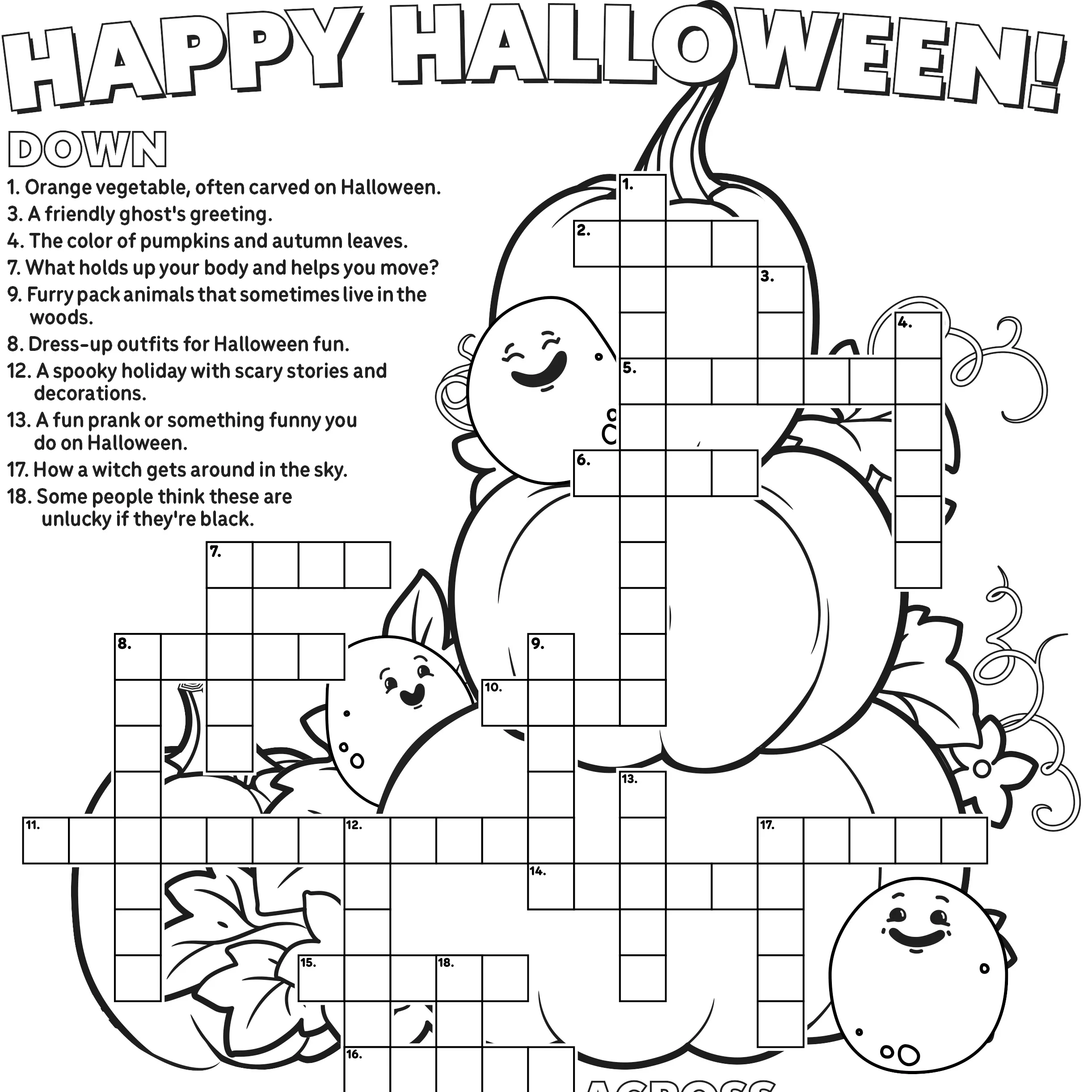 Halloween Crossword Puzzle Printable 3rd Grade