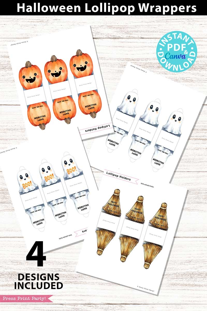Halloween Lollipop Holders Ghost Lollipops Wrappers 4 Designs